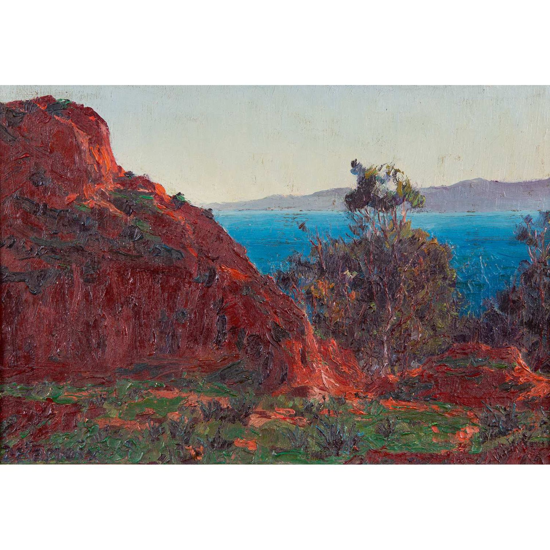 ANDRÉ DELACROIX (1872-1934) CARTHAGE, LES TERRES ROUGES THE RED ROCKS, CARTHAGE Huile sur panneau,