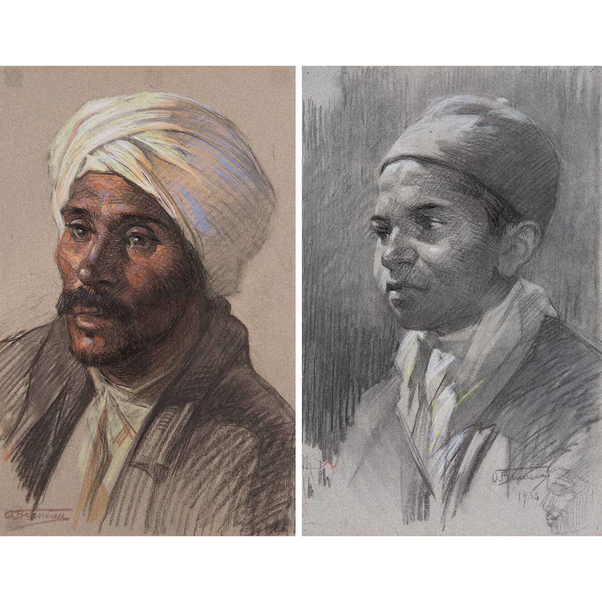 ODETTE BRUNEAU (1891-1984) - PORTRAIT D'HOMME AU TURBAN PORTRAIT OF A MAN - PORTRAIT D'ENFANT