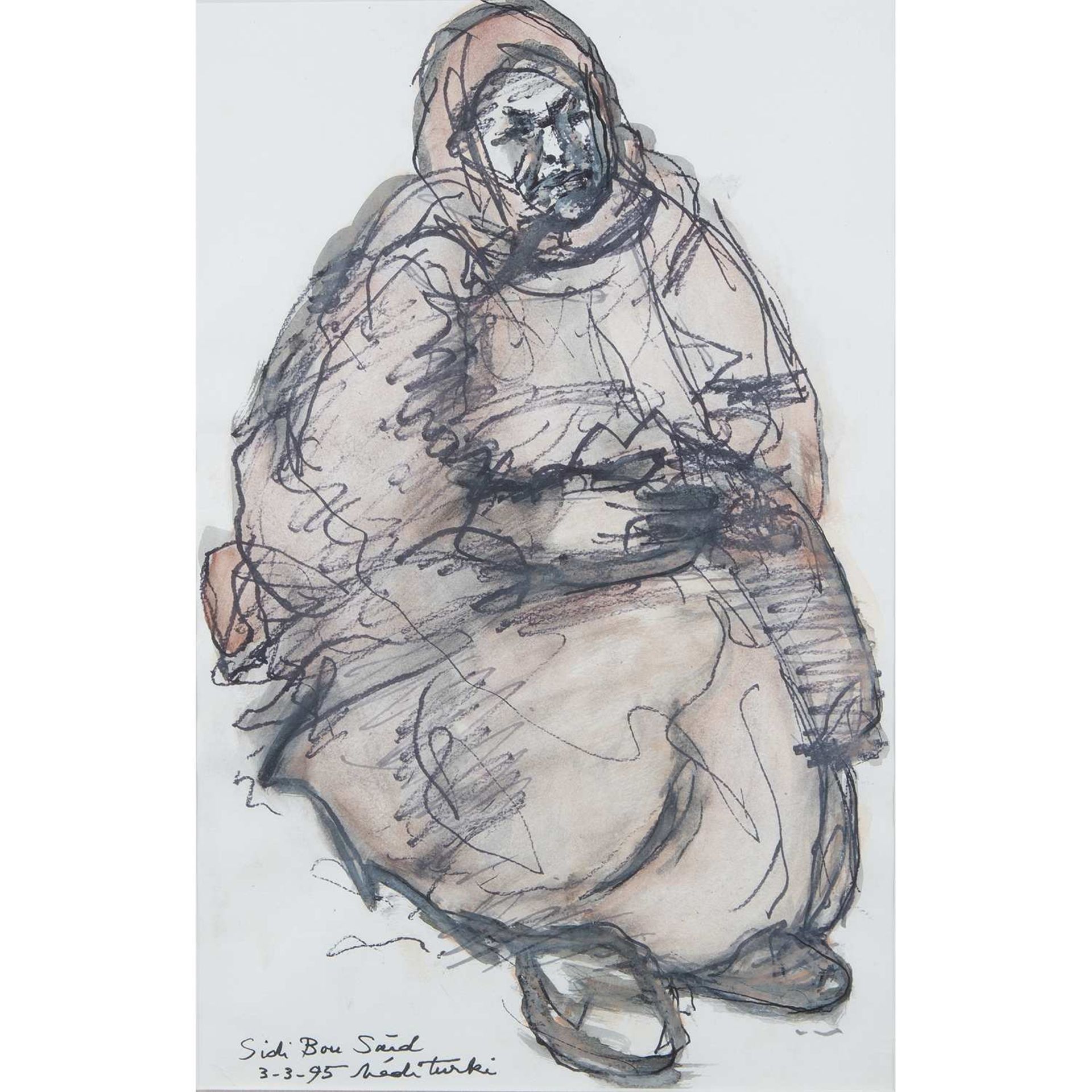 HÉDI TURKI (1922-2019) "VIEILLE BÉDOUINE" OLD WOMAN FROM SIDI-BOU-SAÏD Technique mixte sur papier,