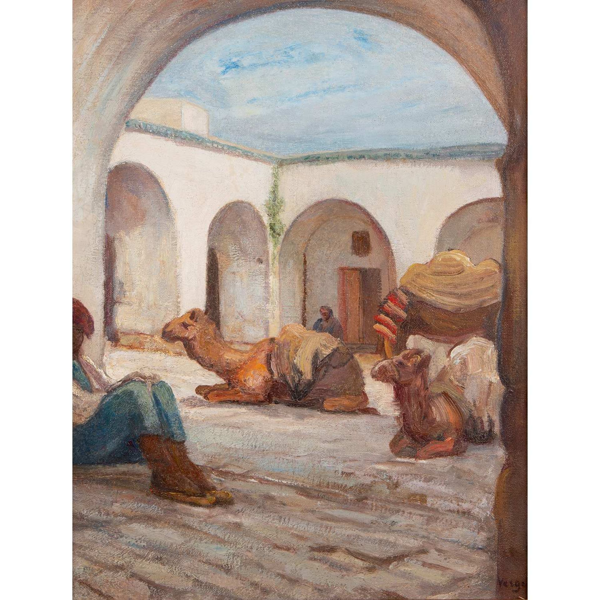 ARMAND VERGEAUD (1875-1949) LE CARAVANSÉRAIL THE CARAVANSERAIL Huile sur toile, signée en bas à