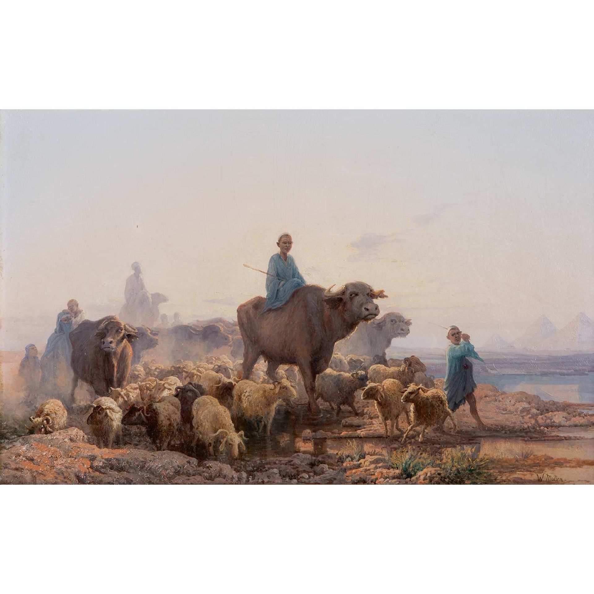WILLIAM JAMES MÜLLER (1812-1845) BERGERS ET TROUPEAU DEVANT LES PYRAMIDES DE GIZEH, ÉGYPTE SHEPHERDS