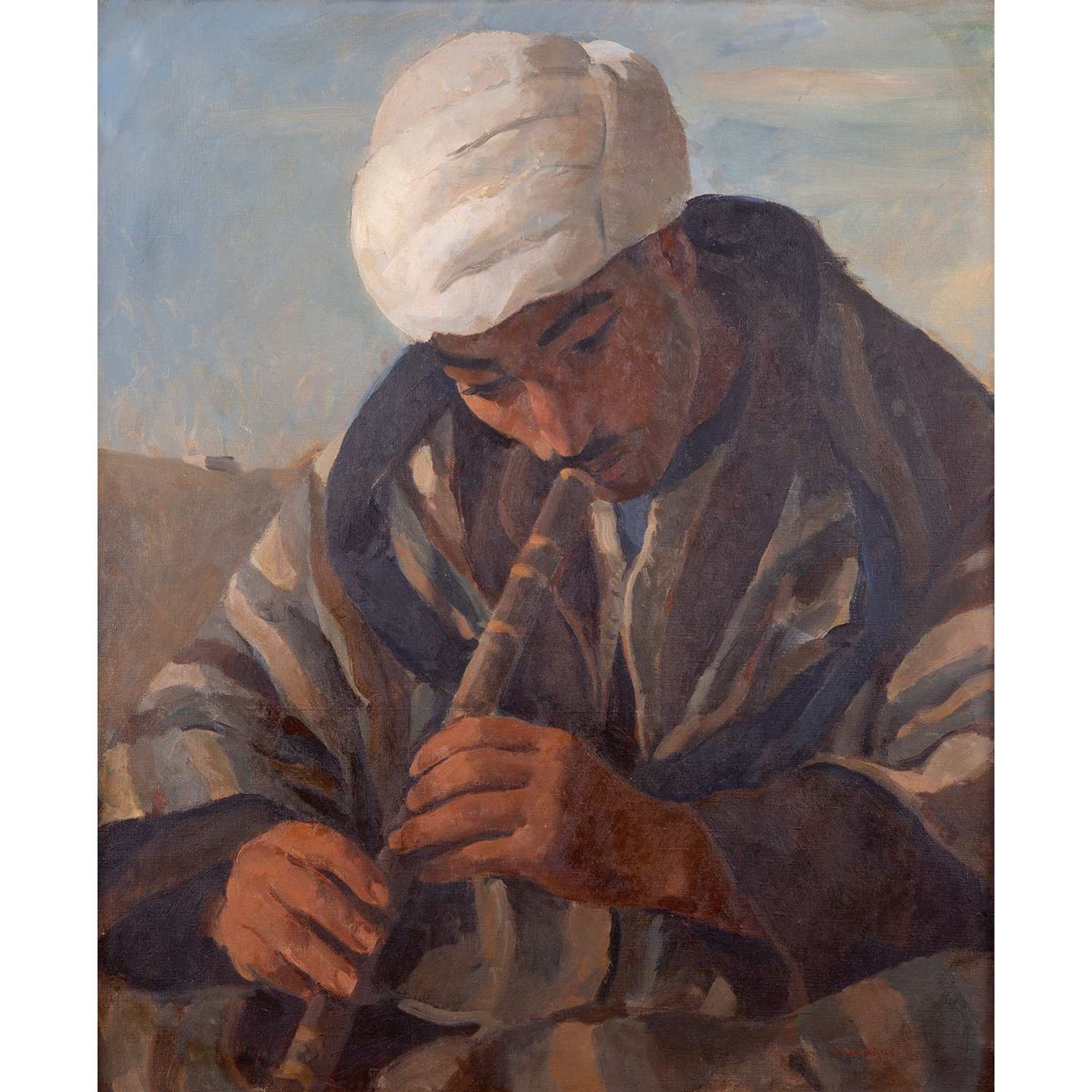 RICHARD MAGUET (1896-1944) LE FLÛTISTE MAROCAIN THE MOROCCAN FLUTE PLAYER Huile sur toile, signée en
