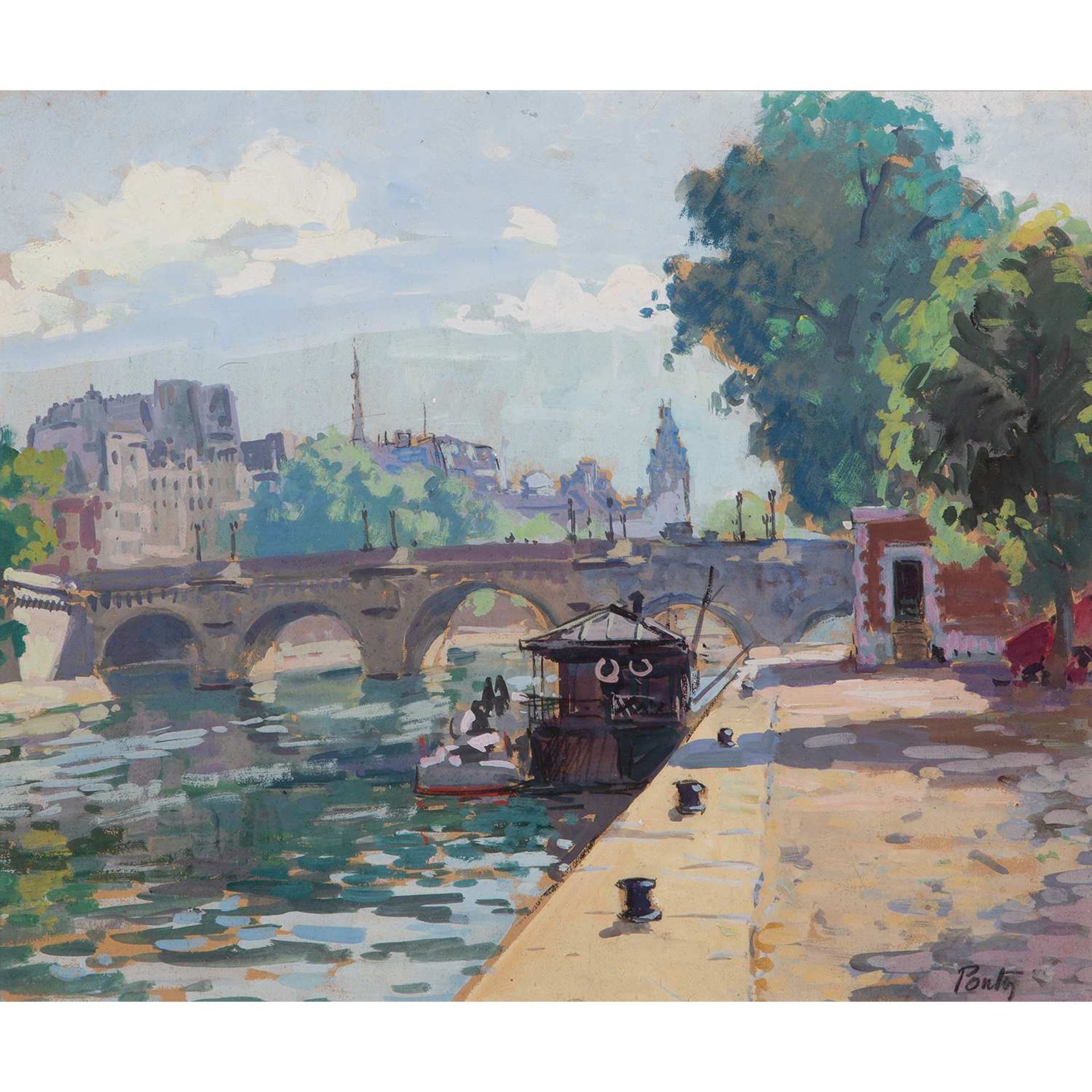HENRI PONTOY (1888-1968) BORD DE SEINE, PARIS ALONG THE RIVER SEINE, PARIS Aquarelle et gouache
