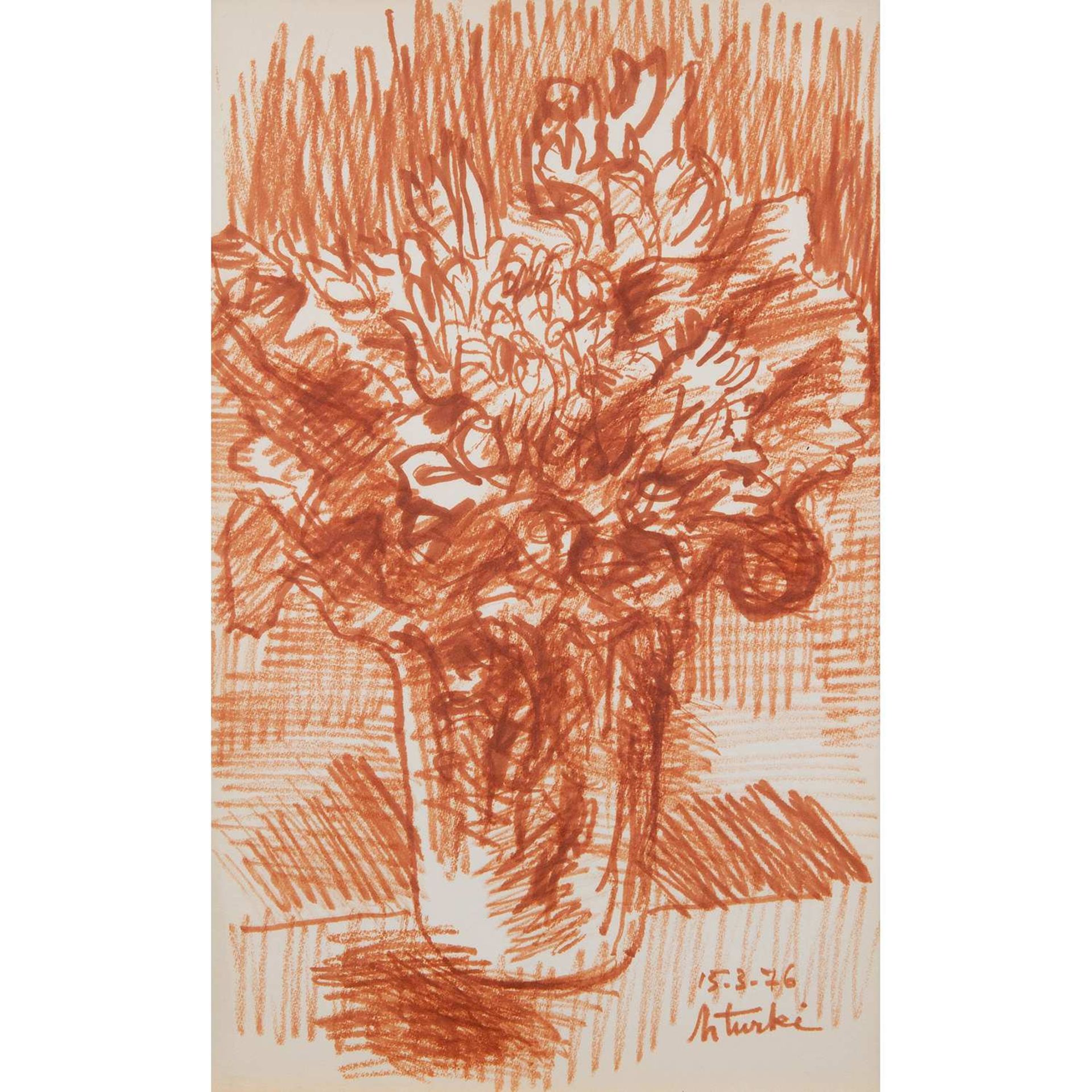 HÉDI TURKI (1922-2019) VASE DE FLEURS VASE OF FLOWERS Dessin au feutre sur papier, signé et daté "