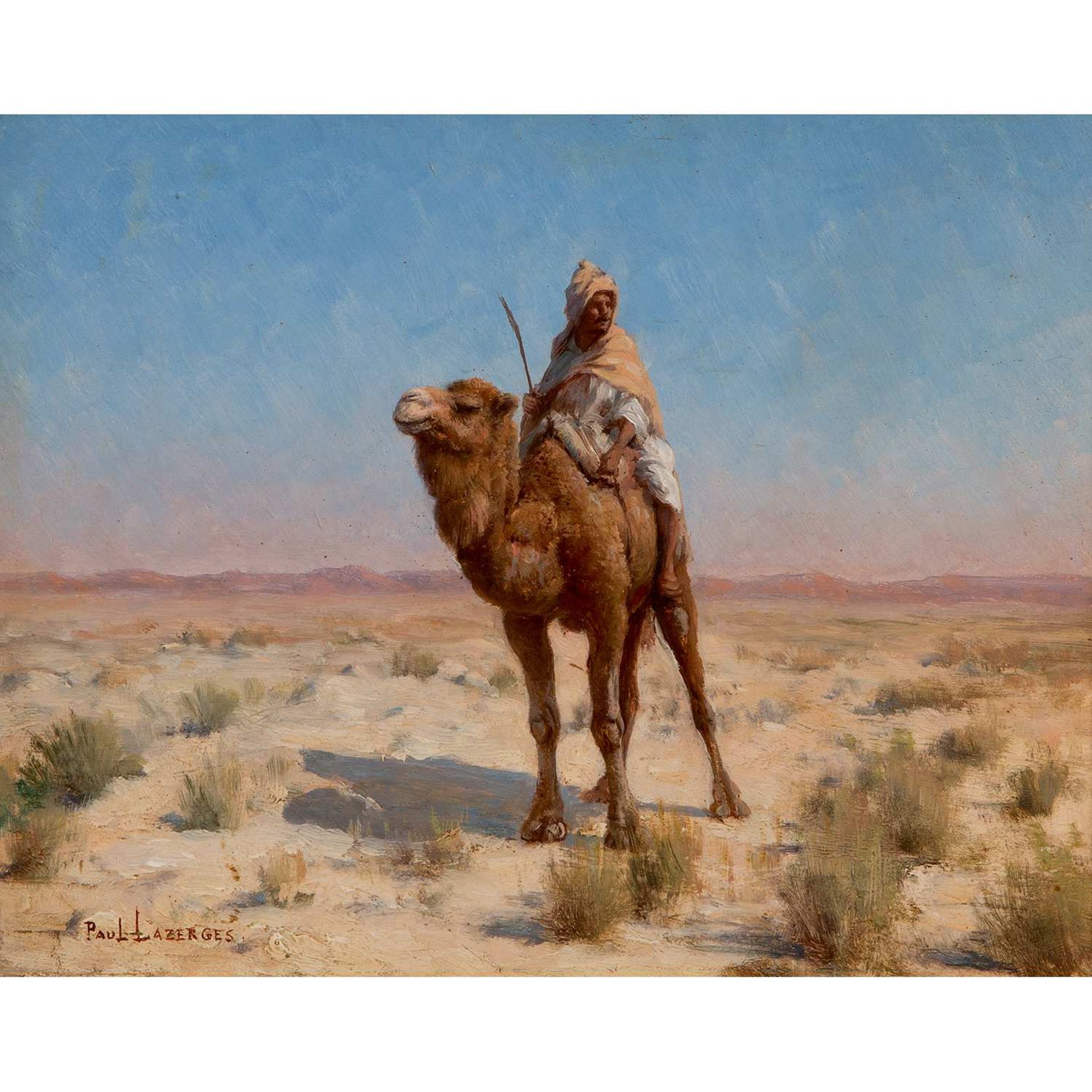 JEAN-BAPTISTE PAUL LAZERGES (1845-1902) LE CHAMELIER THE CAMEL RIDER Huile sur panneau, signée en