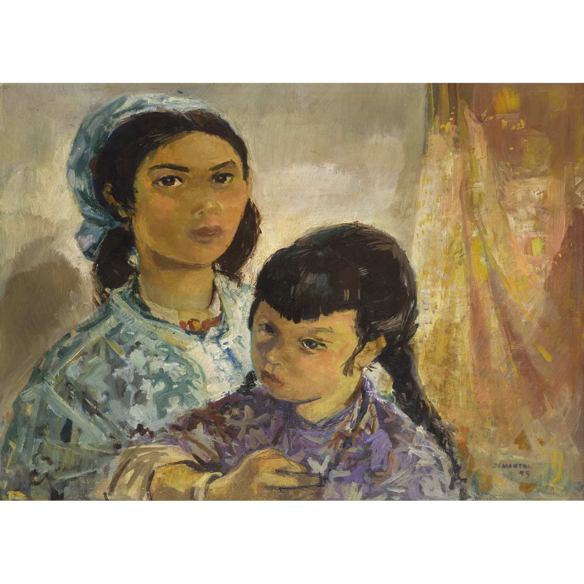 JEAN GASTON MANTEL (1914-1995) JEUNE FEMME ET ENFANT YOUNG WOMAN AND CHILD Huile sur toile, signée