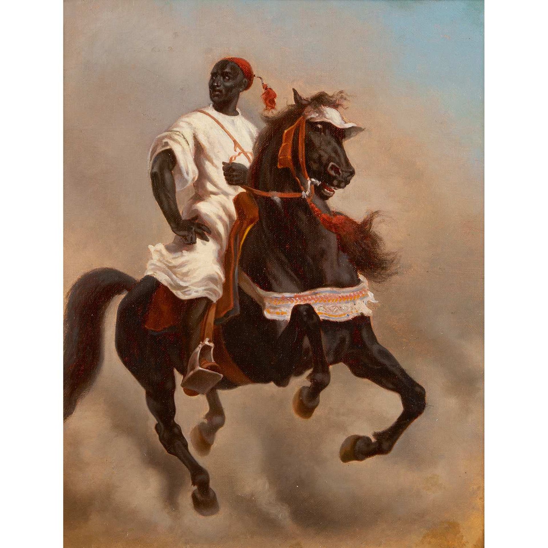 ÉCOLE ORIENTALISTE (XIXE SIÈCLE) CAVALIER ARABE ARAB HORSEMAN Huile sur toile. 40,5 X 32,5 CM (15