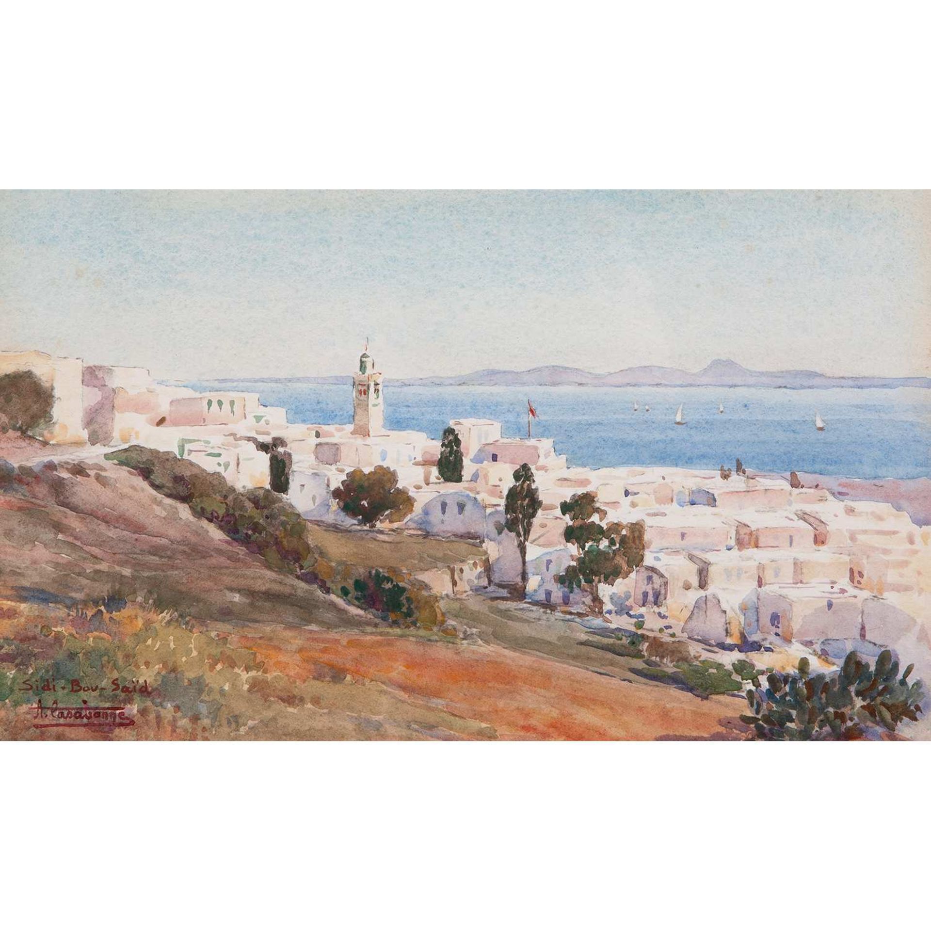 ANDRÉ CASABONNE (1922-1950) "SIDI-BOU-SAÏD" SIDI-BOU-SAÏD Aquarelle sur papier, signée et située "