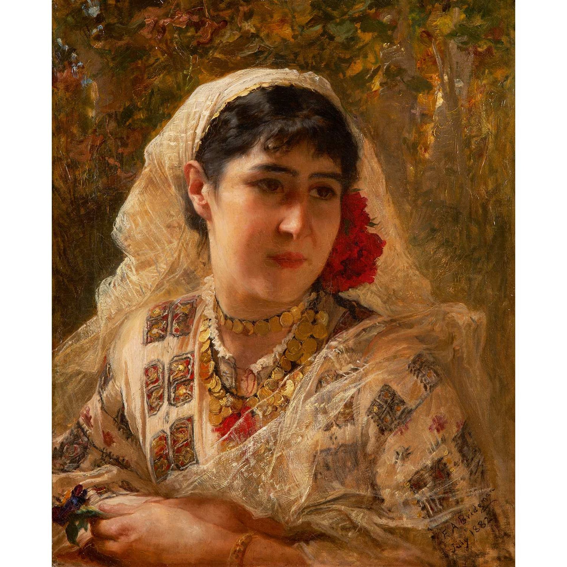 ƒ FREDERICK-ARTHUR BRIDGMAN (1847-1927) ÉCOLE AMÉRICAINE JEUNE ORIENTALE À LA ROSE ORIENTAL BEAUTY