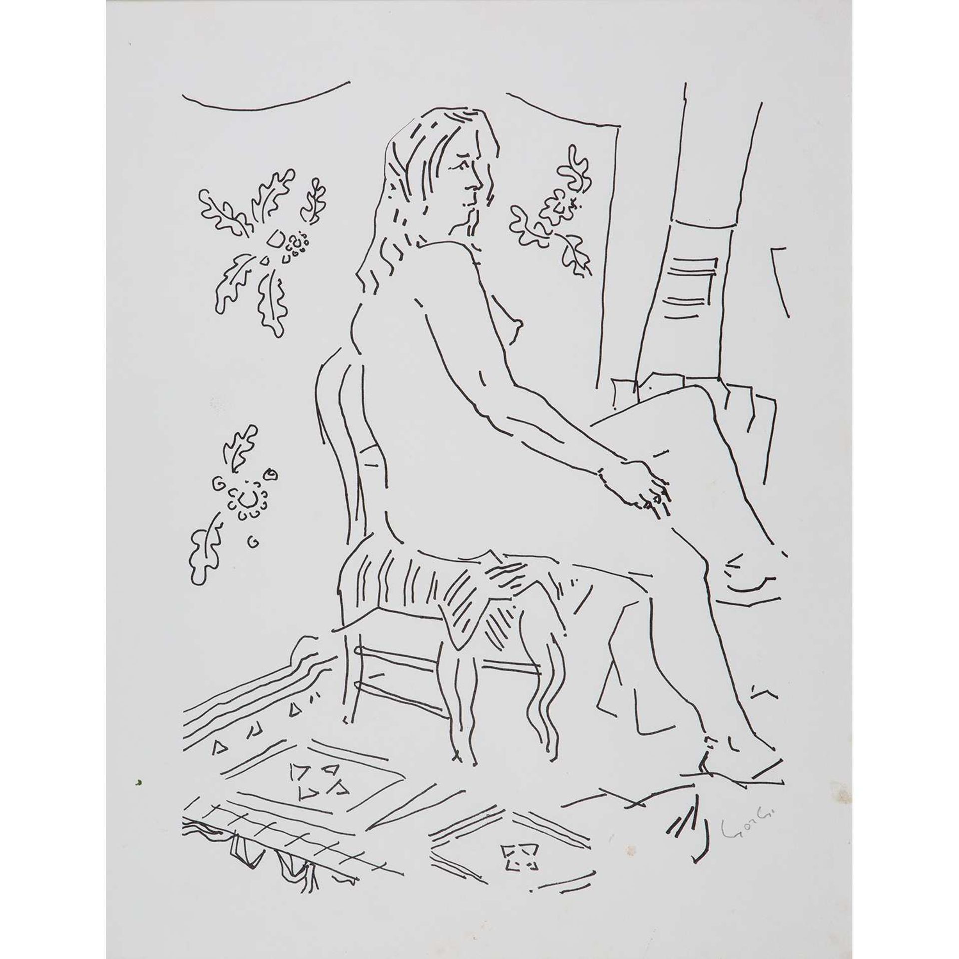 ABDELAZIZ GORGI (1928-2008) FEMME ASSISE DANS UN INTÉRIEUR A SEATED WOMAN IN AN INTERIOR Dessin au