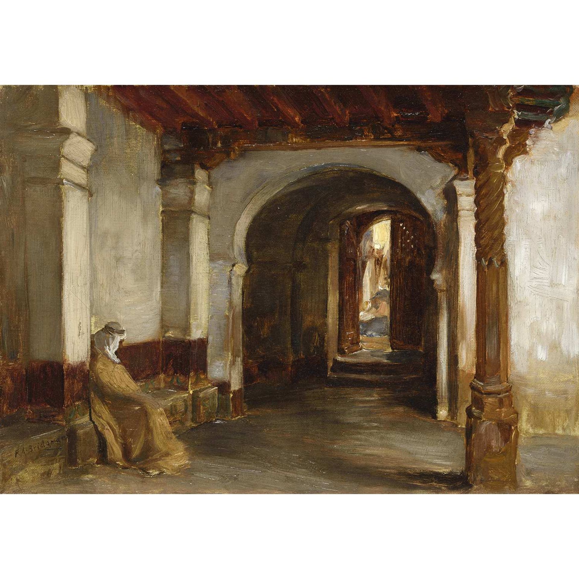 ƒ FRÉDÉRICK-ARTHUR BRIDGMAN (1847-1929) ÉCOLE AMÉRICAINE DEVANT L’ENTRÉE DE LA MOSQUÉE DE LA