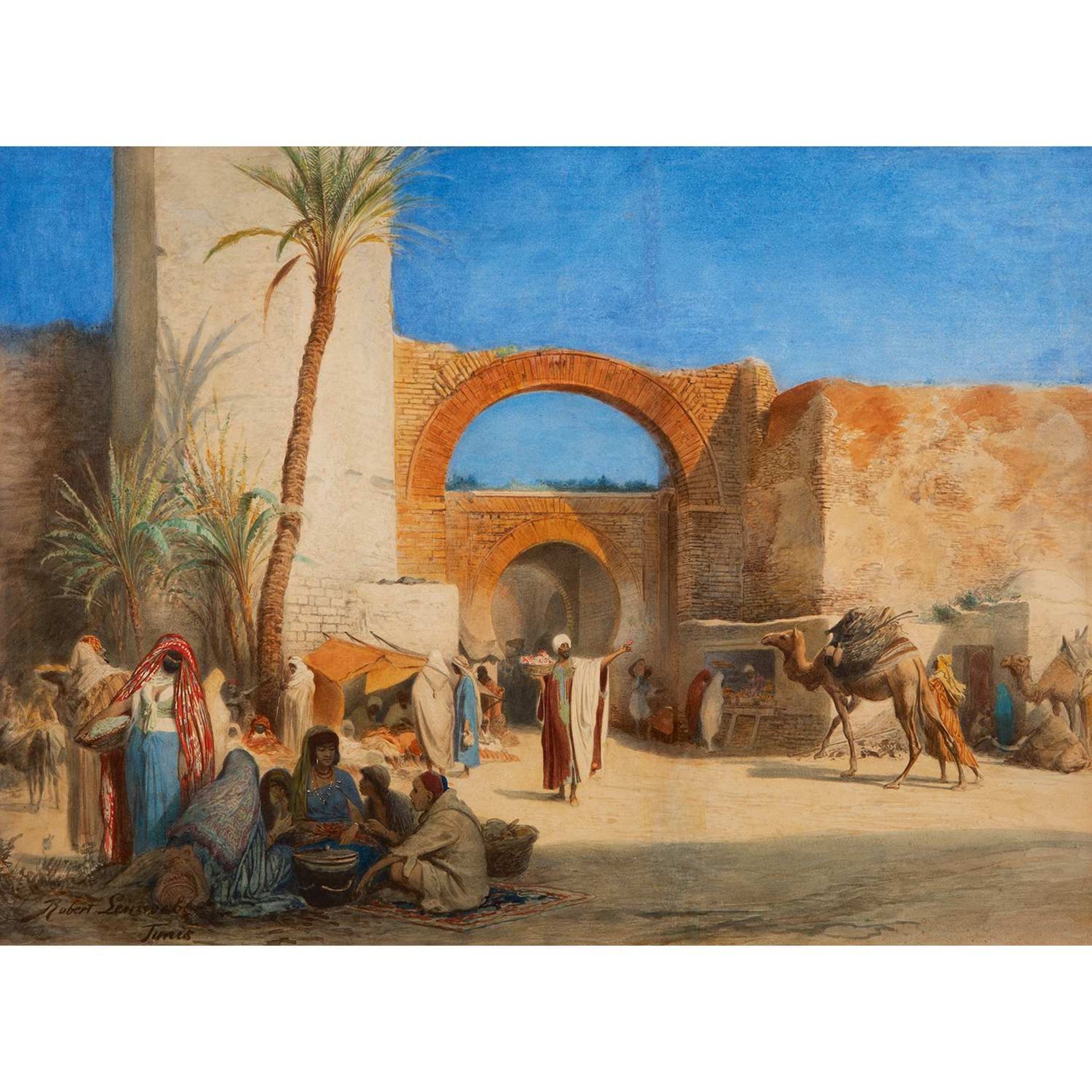 ANTON ROBERT LEINWEBER (1845-1921) SCÈNE DE MARCHÉ À TUNIS MARKET SCENE IN TUNIS Aquarelle sur