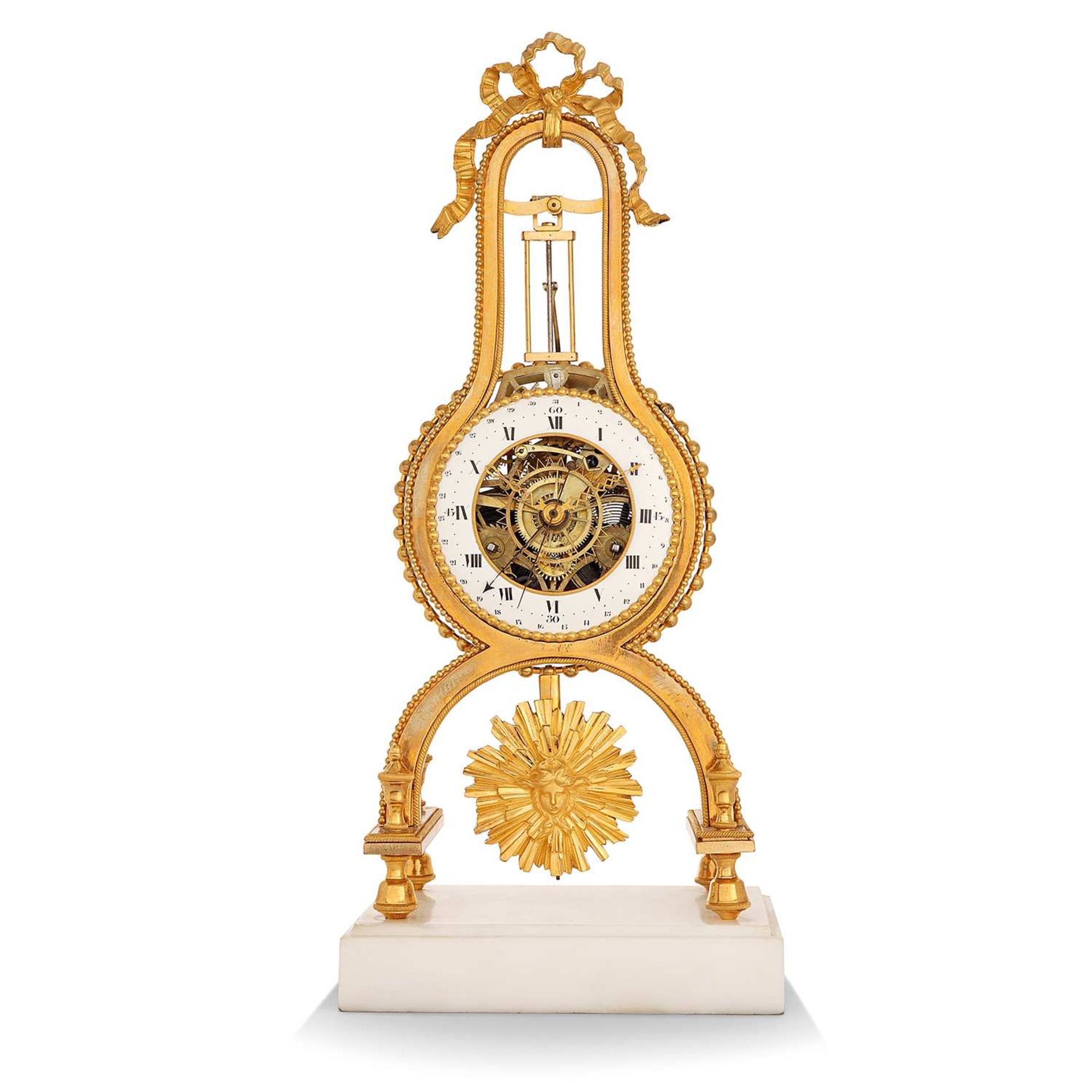 PENDULE SQUELETTE EN LYRE, ÉPOQUE LOUIS XVI, VERS 1785-1790