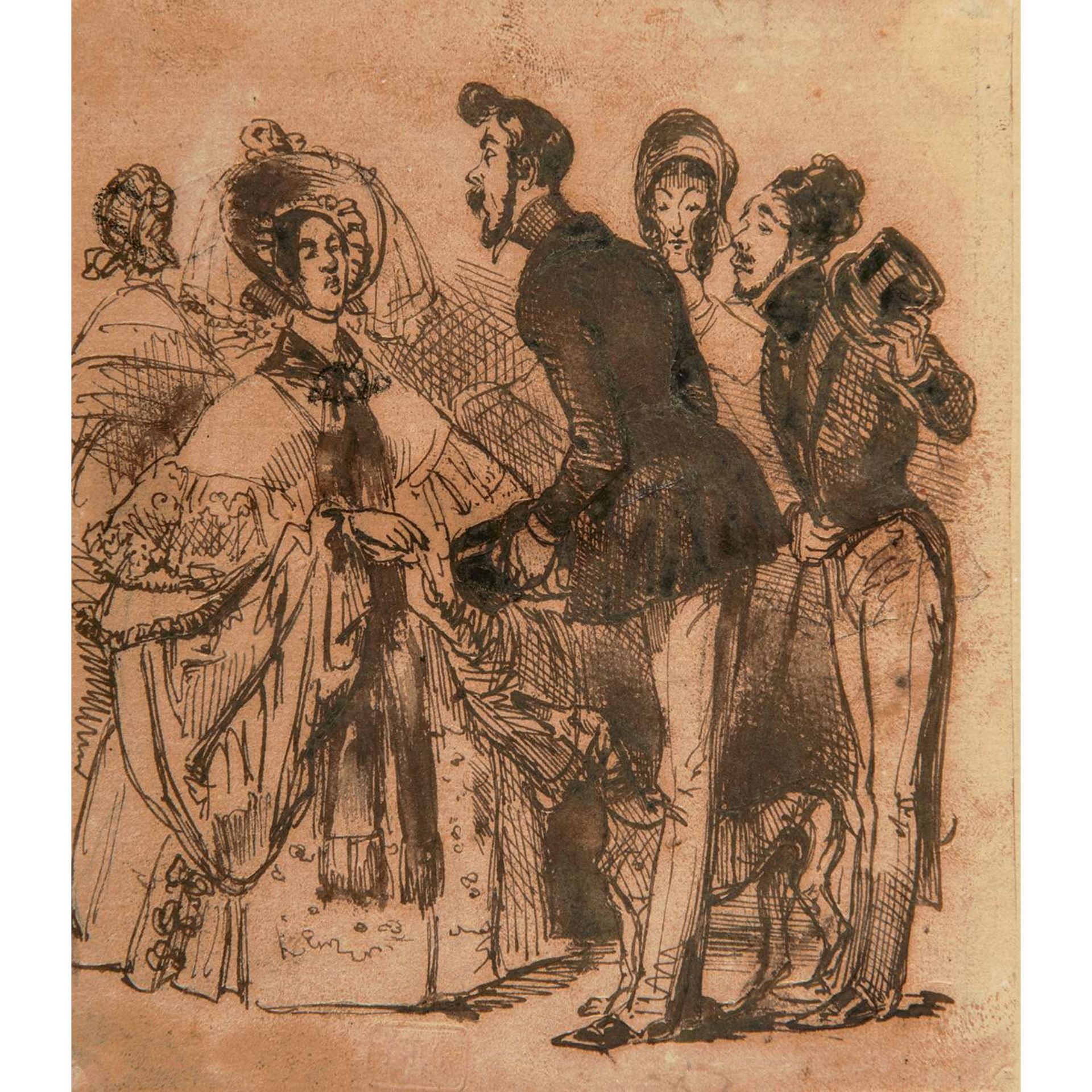 Jean-Jacques GRANDVILLE (Nancy, 1803-Vanves, 1847) Modes de 1835 Encre brune Étude pour une