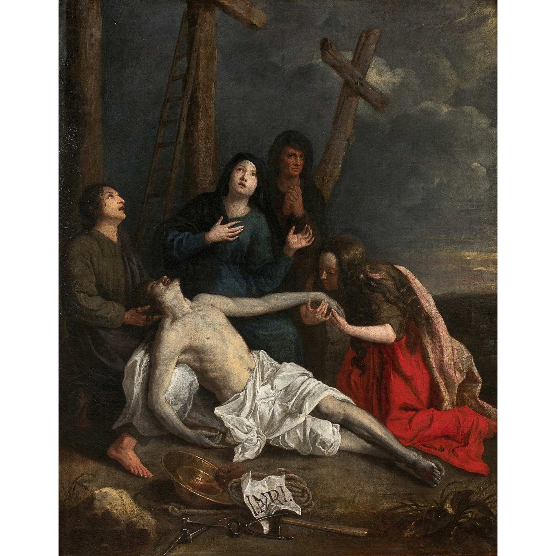 Attribué à Pieter Van MOL (1599-1650) Déploration du Christ Toile Restaurations anciennes Attributed