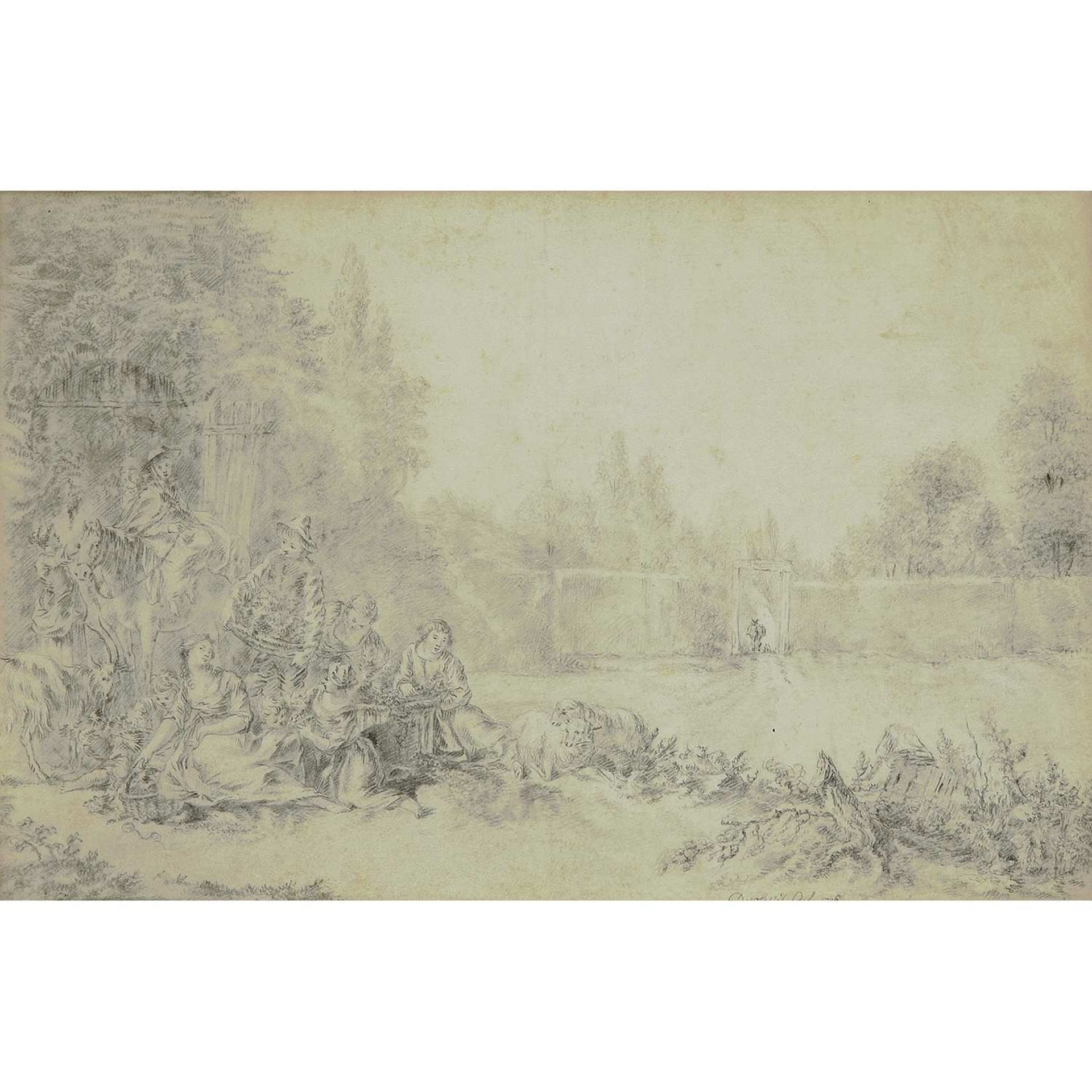 Claude Michel HAMON DUPLESSIS (Versailles; actif entre1791 et1799) Scène pastorale Crayon noir sur