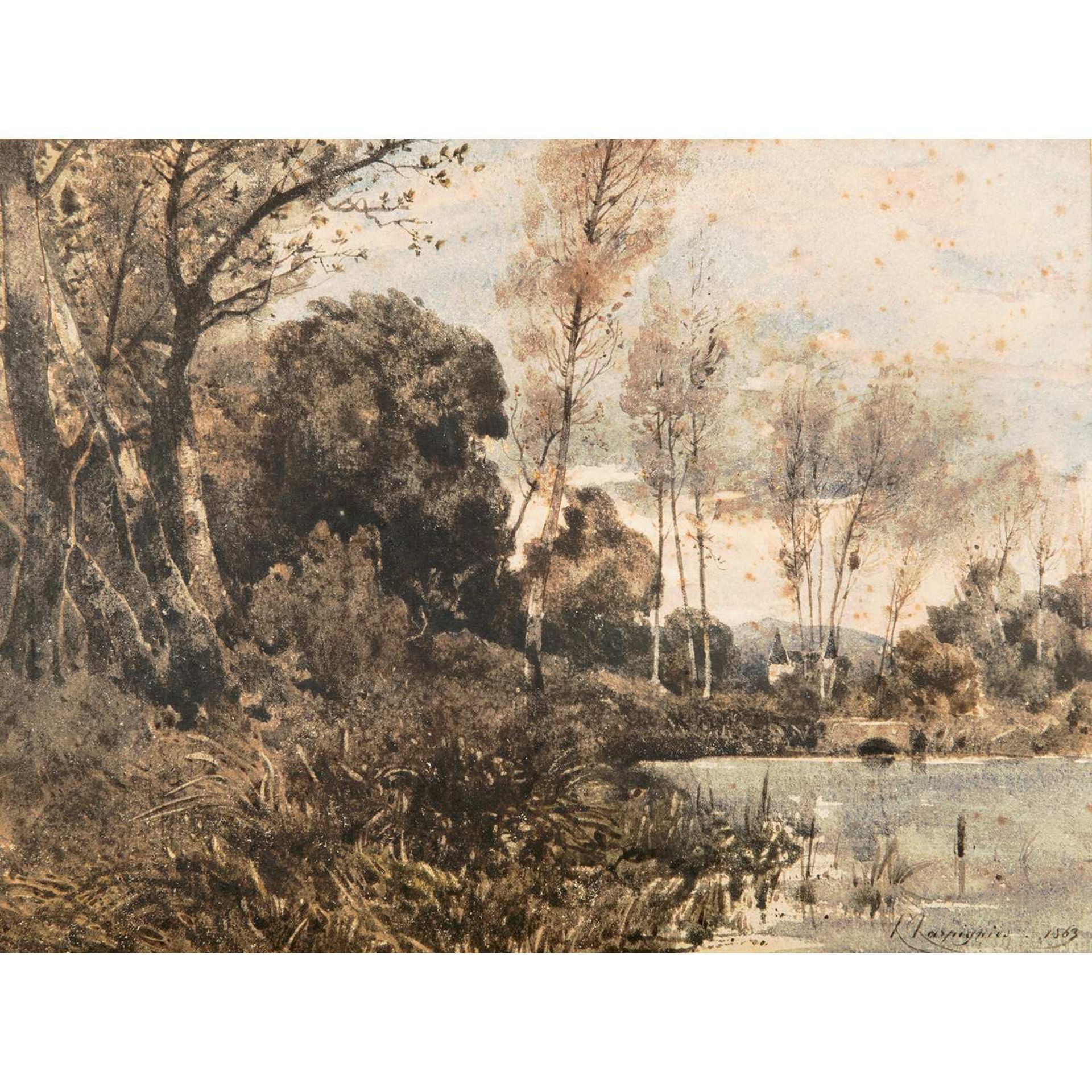 ƒ Henri-Joseph HARPIGNIES (Valenciennes, 1819- Saint Privé, 1916) Paysage boisé à l'étang