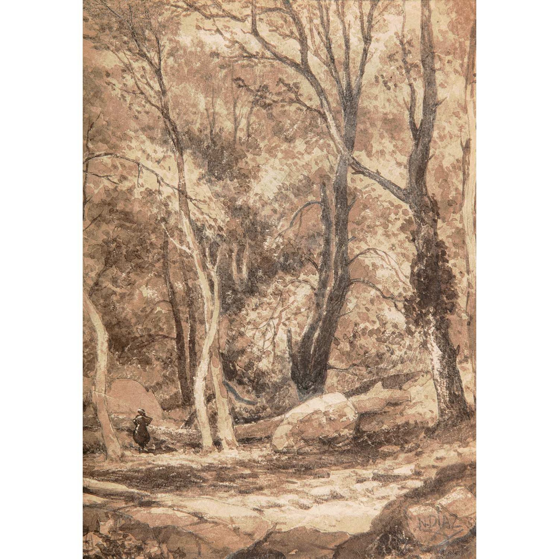 ƒ Narcisse Virgile DIAZ DE LA PEÑA (Bordeaux, 1807- Menton, 1876) Vue d'une clairière Crayon et