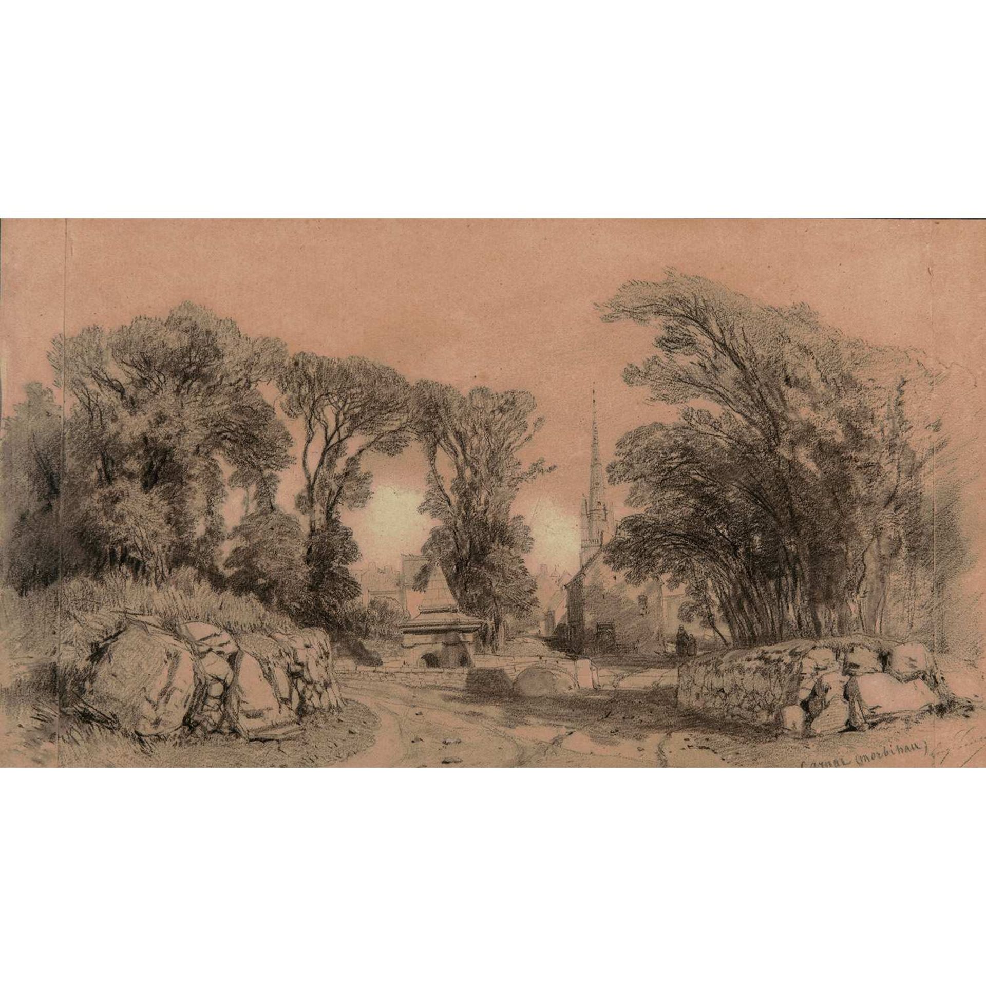 ƒ Eugène CICERI (Paris, 1813- Bourron-Marlotte 1890) Vue de Carnac, Morbihan Crayon noir et