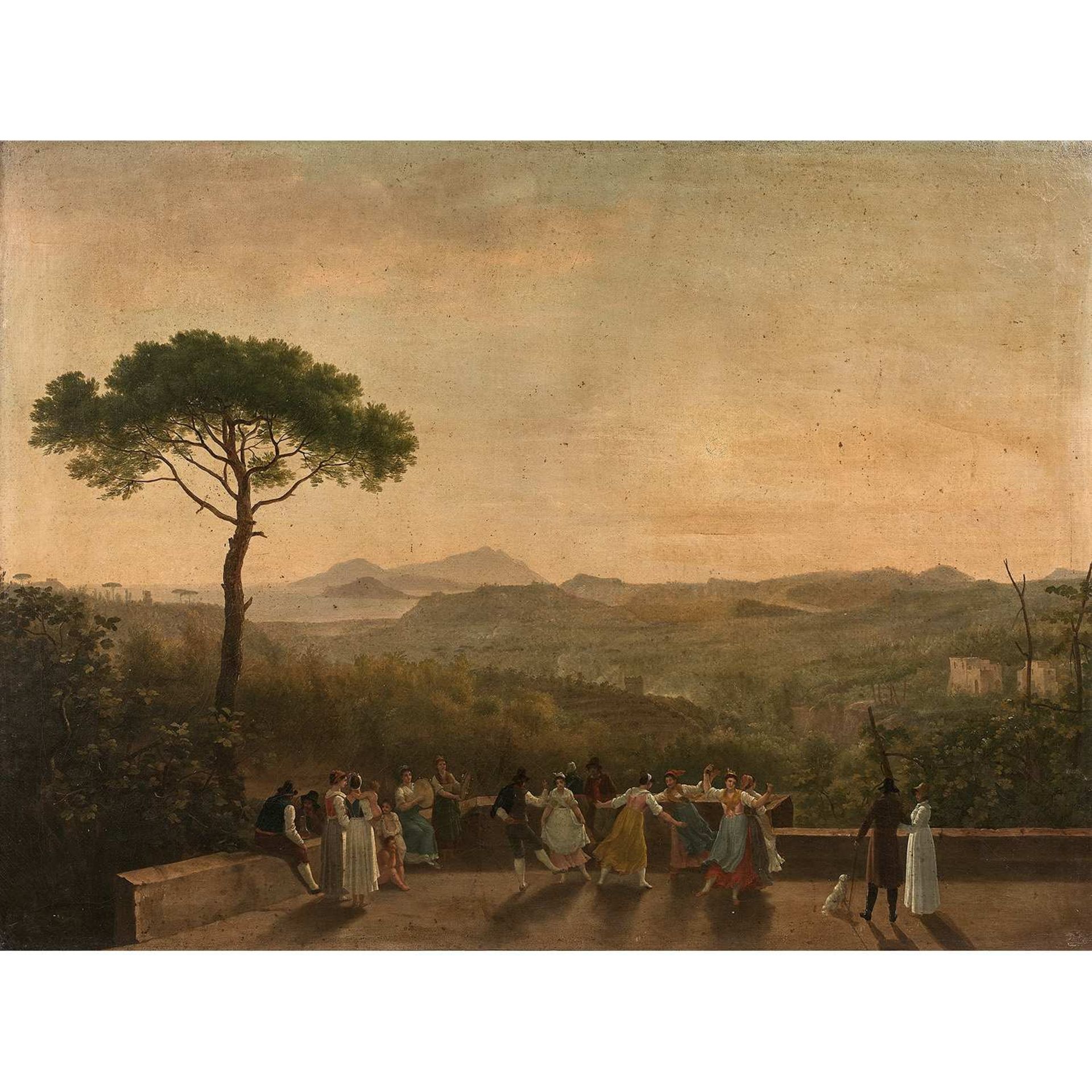 Attribué à Salvatore FERGOLA (1799-1874) La Tarantelle devant la baie de Naples Toile