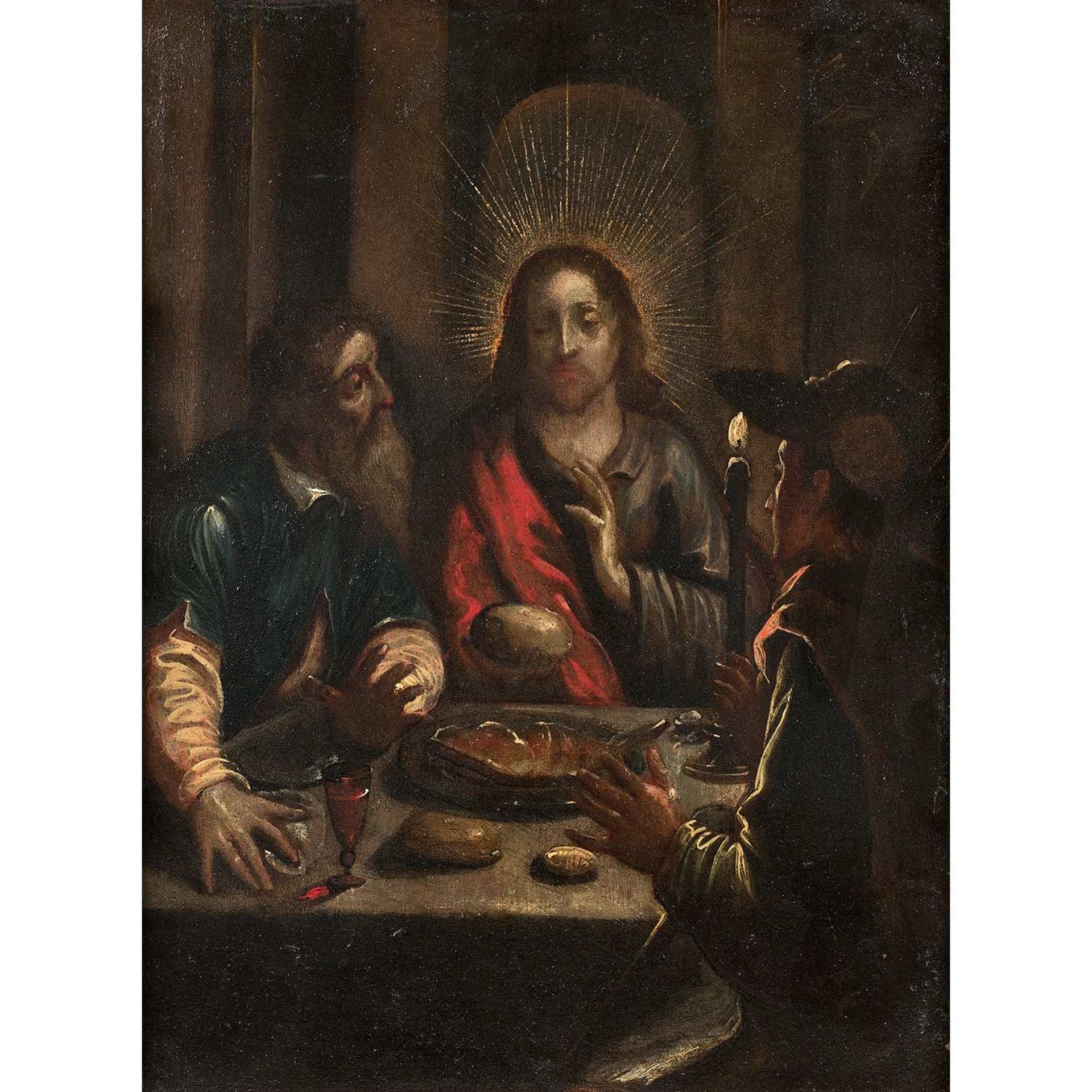 École FLORENTINE du XVIIIesiècle, suiveur de Jacopo da EMPOLI Christ à Emmaus Cuivre 18th century