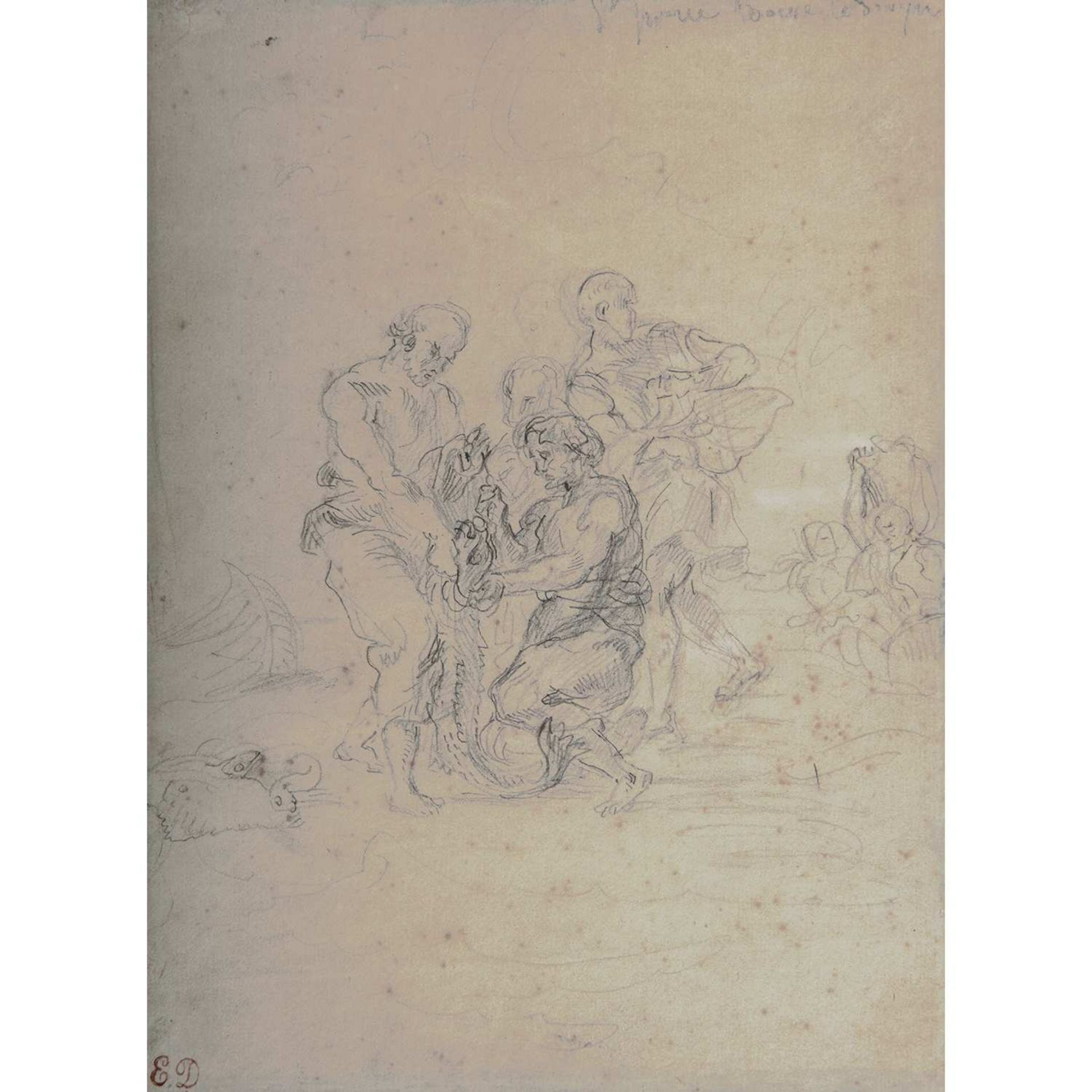 Eugène DELACROIX (1798-1863) Le drachme du tribut Crayon noir Cachet de la vente en bas à gauche, (