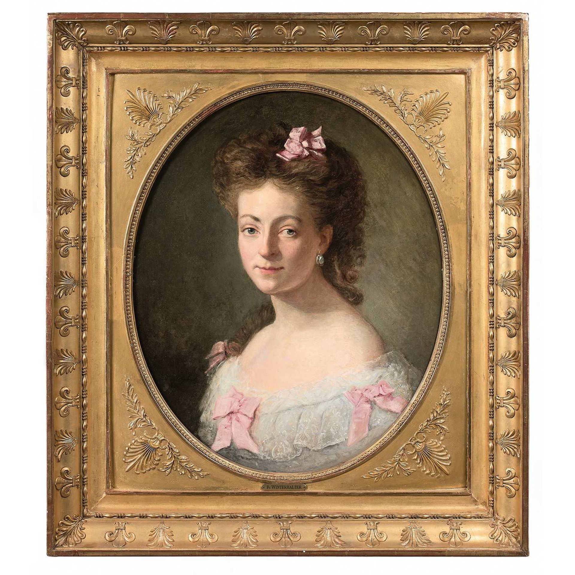 École FRANÇAISE vers 1850, entourage de Franz Xaver WINTERHALTER Portrait de dame en buste Panneau