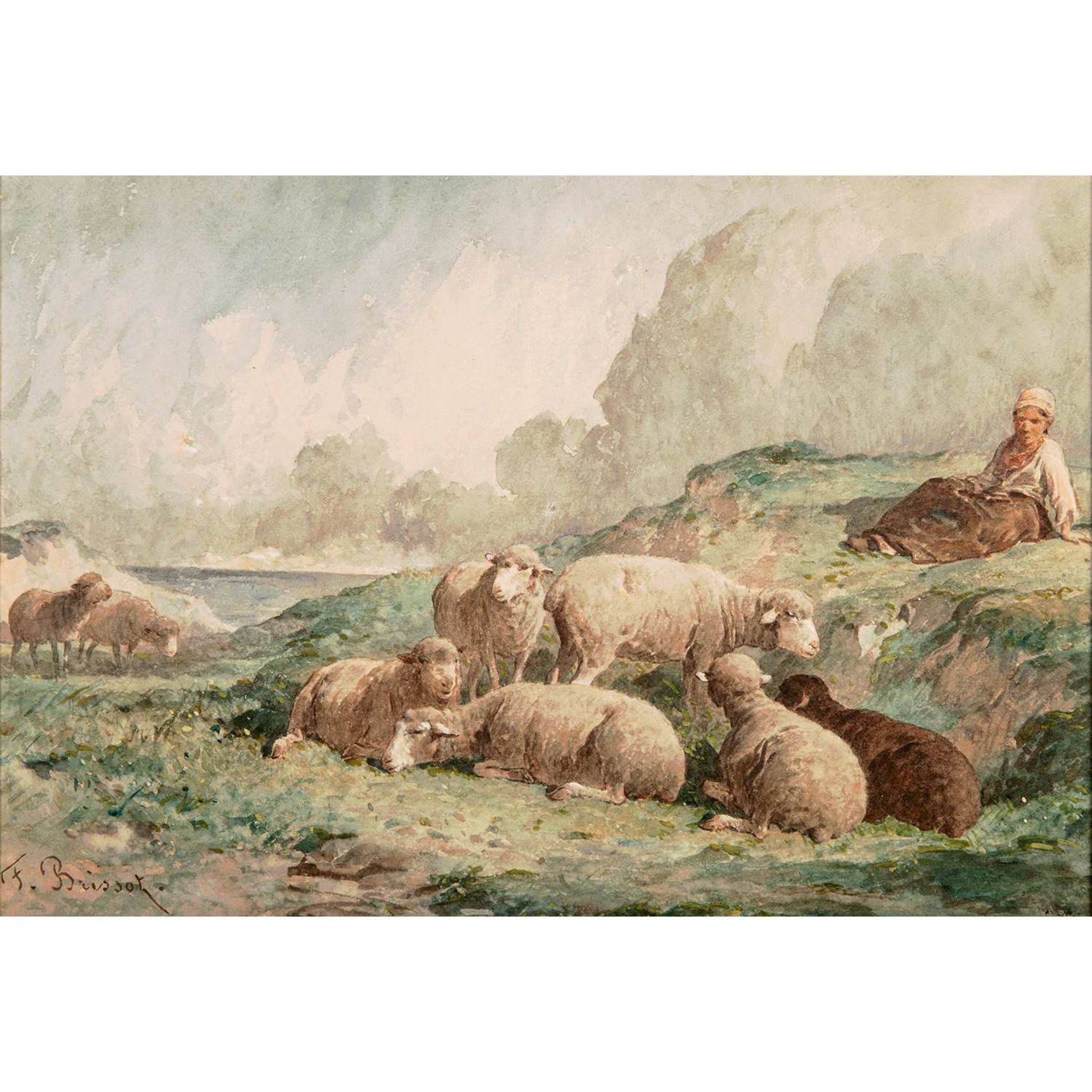 ƒ Félix BRISSOT DE WARVILLE (Véron, 1818- Versailles, 1892) Bergère et ses moutons le long de la