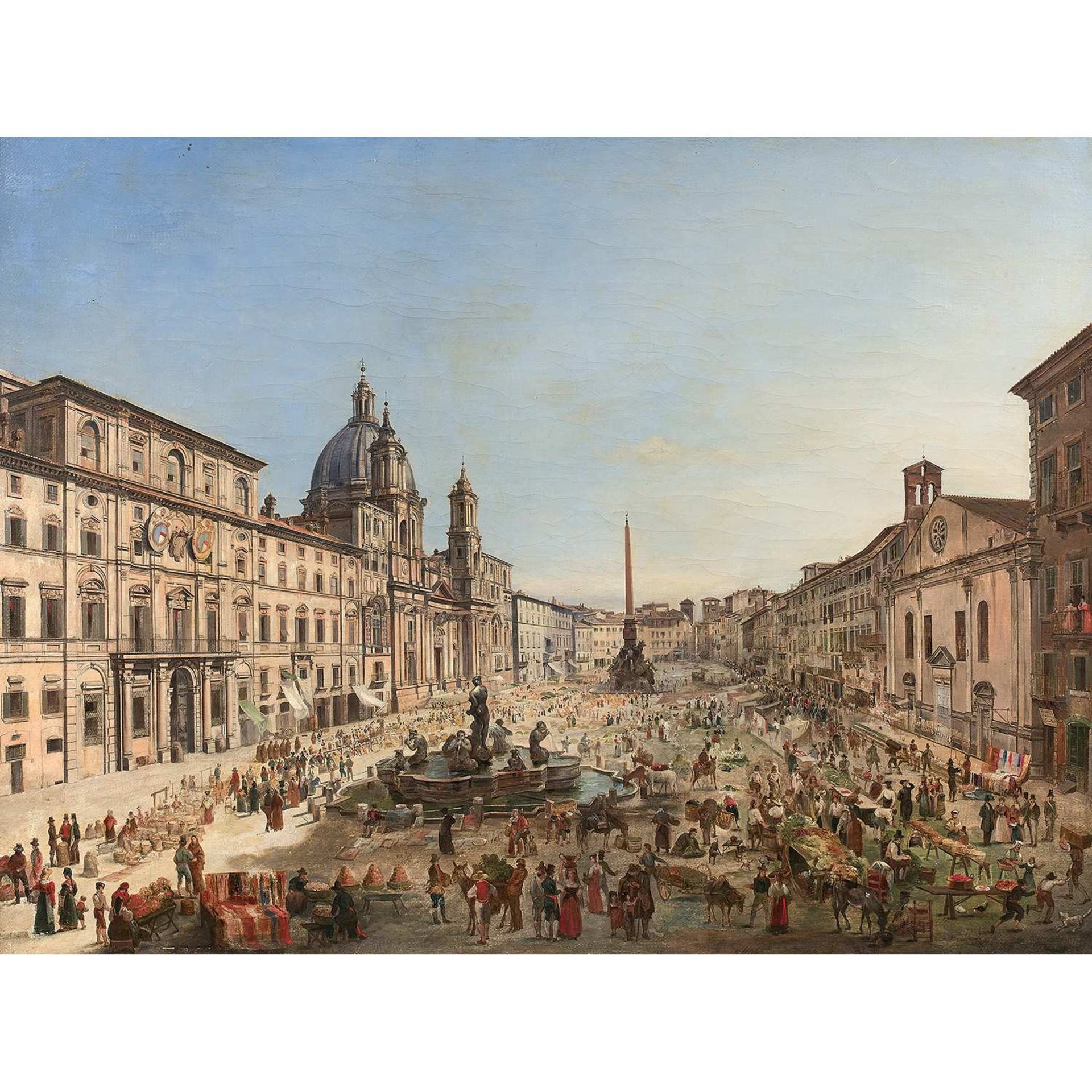 École romaine vers 1830 Vue de la piazza Navona Toile Restaurations anciennes Roman school circa