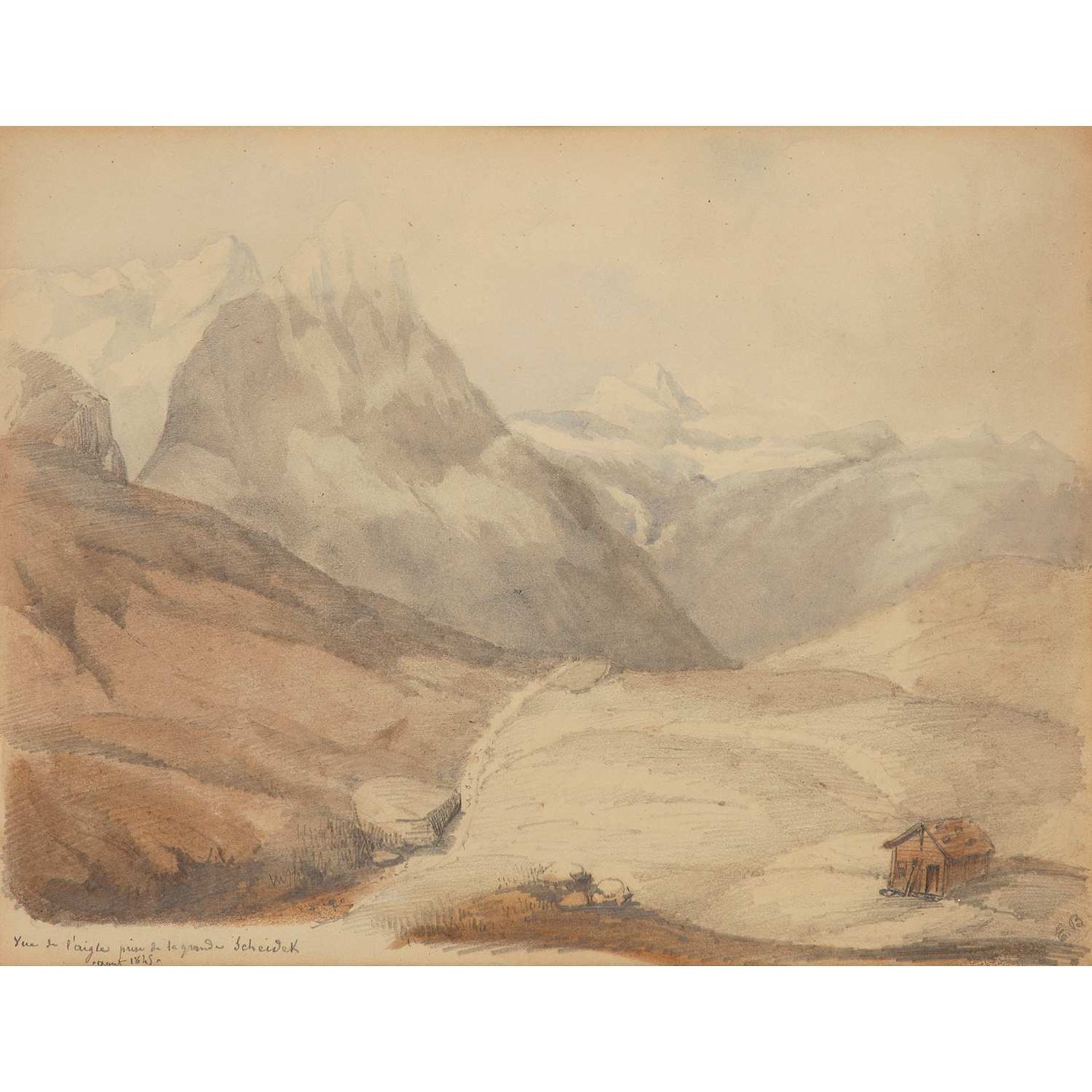 Eugène BULHER (Clamart 1822-1907) Vue de l’Aile prise de la grande Scheidek Aquarelle sur traits