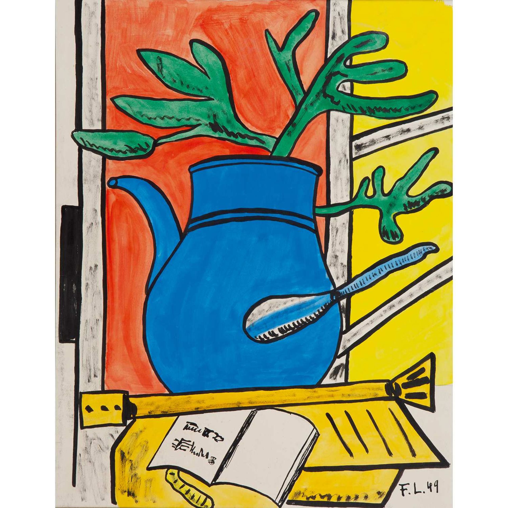 FERNAND LÉGER (1881-1955) COMPOSITION AU POT BLEU, 1949 Gouache et encre sur papier Signée du