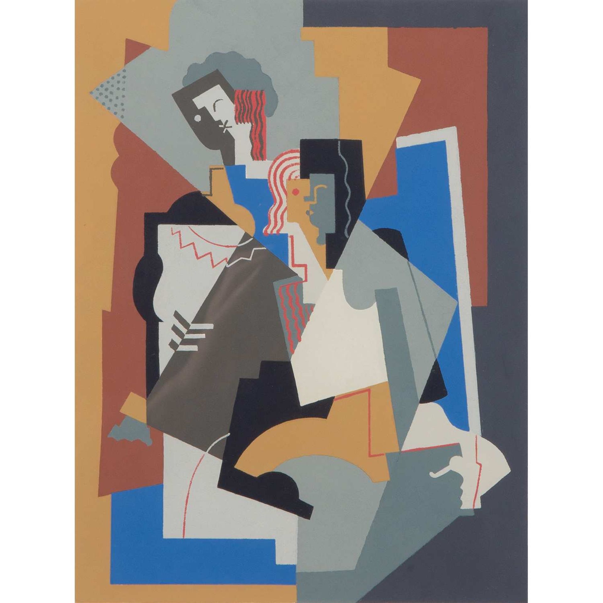 ALBERT GLEIZES (1881-1953) COMPOSITION AVEC DEUX FIGURES, 1915 Pochoir sur papier Titré et annoté '