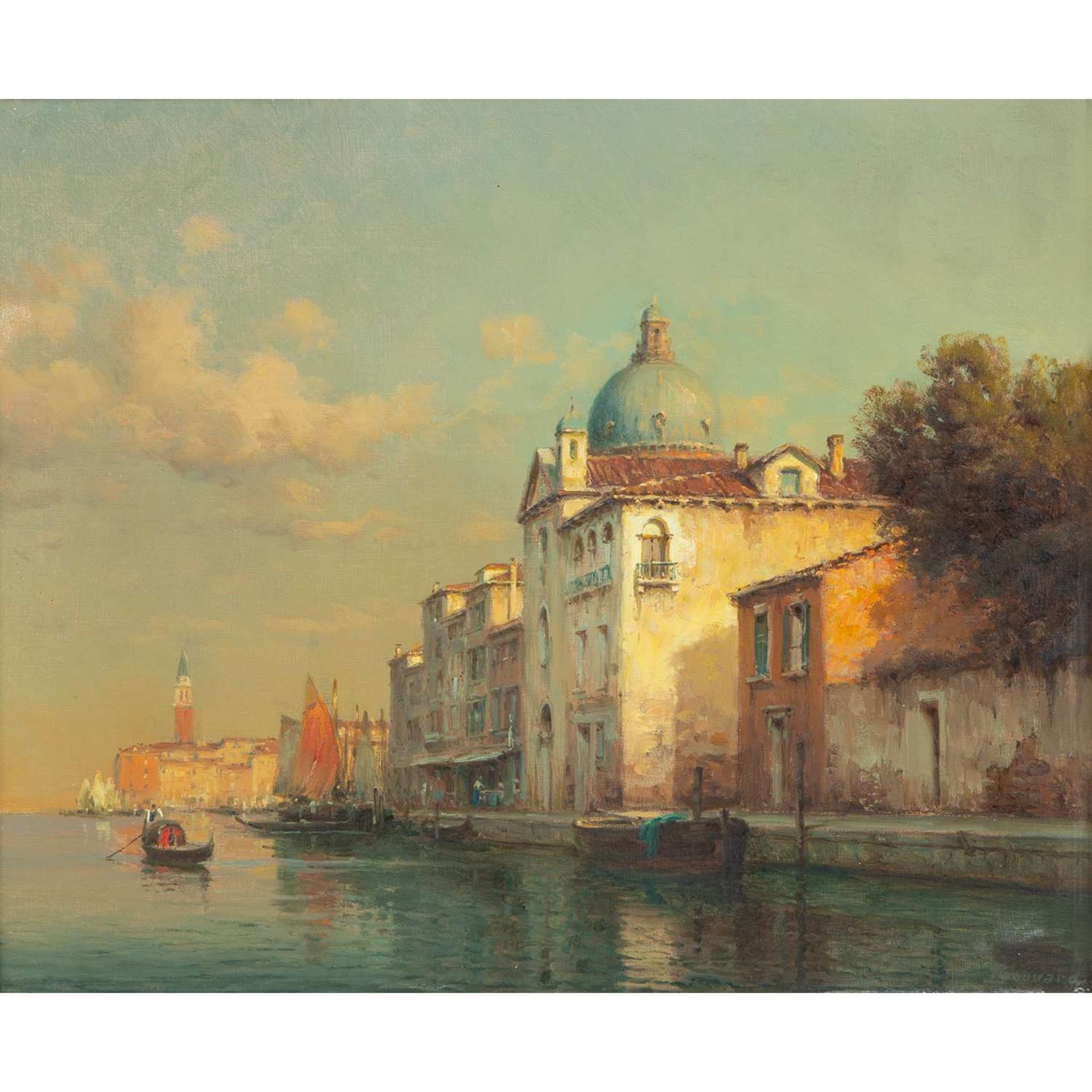 ANTOINE BOUVARD (1870-1955) VUE DE LA GIUDECCA AVEC L'ÉGLISE DES ZITELLE, VENISE Huile sur toile