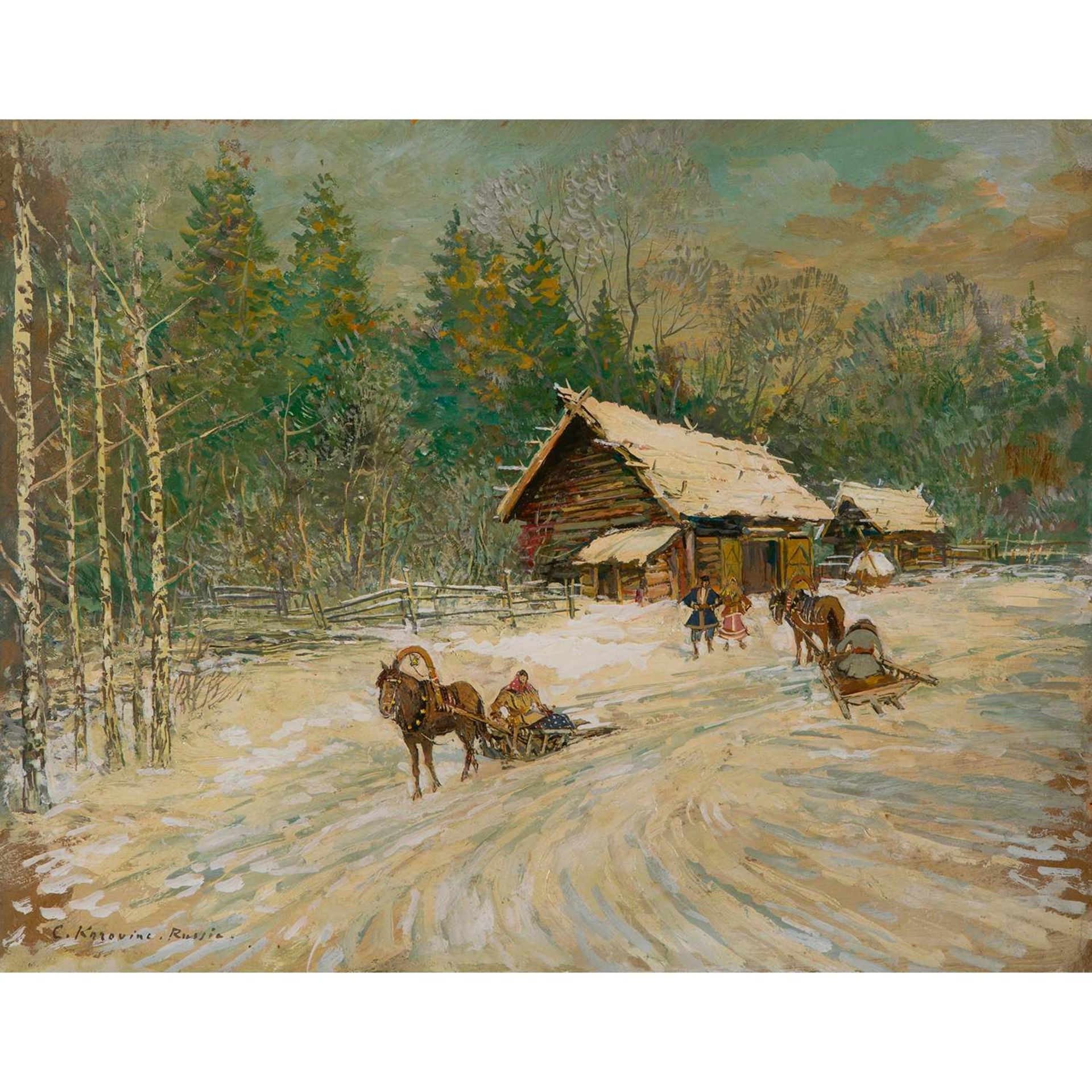 ALEXEI KONSTANTINOVICH KOROVIN (1861-1939) PAYSAGE DE NEIGE À RATHUKINO, RUSSIE Huile et gouache sur