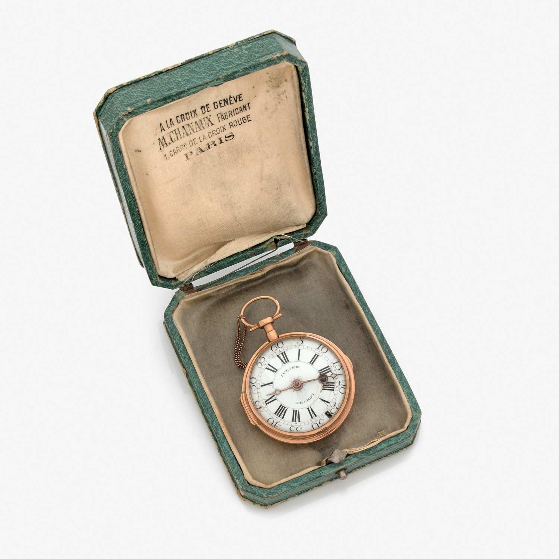 JULIEN LEROY XVIIIEME SIÈCLE Montre en or rose d’époque Louis XV. BOÎTIER : postérieur à décor