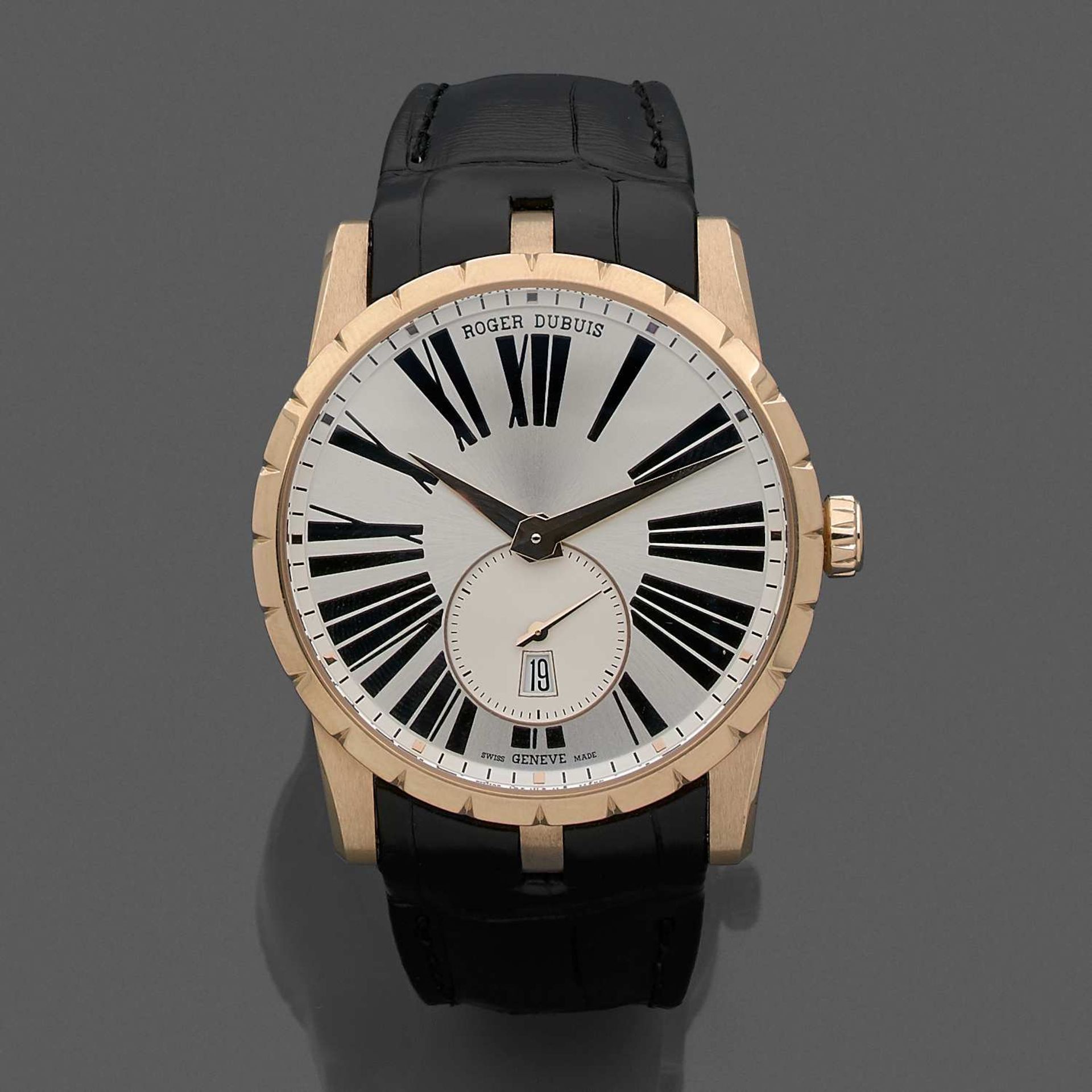 ROGER DUBUIS EXCALIBUR 42 VERS 2018 Montre bracelet en or rose sur cuir. BOÎTIER : rond avec fond