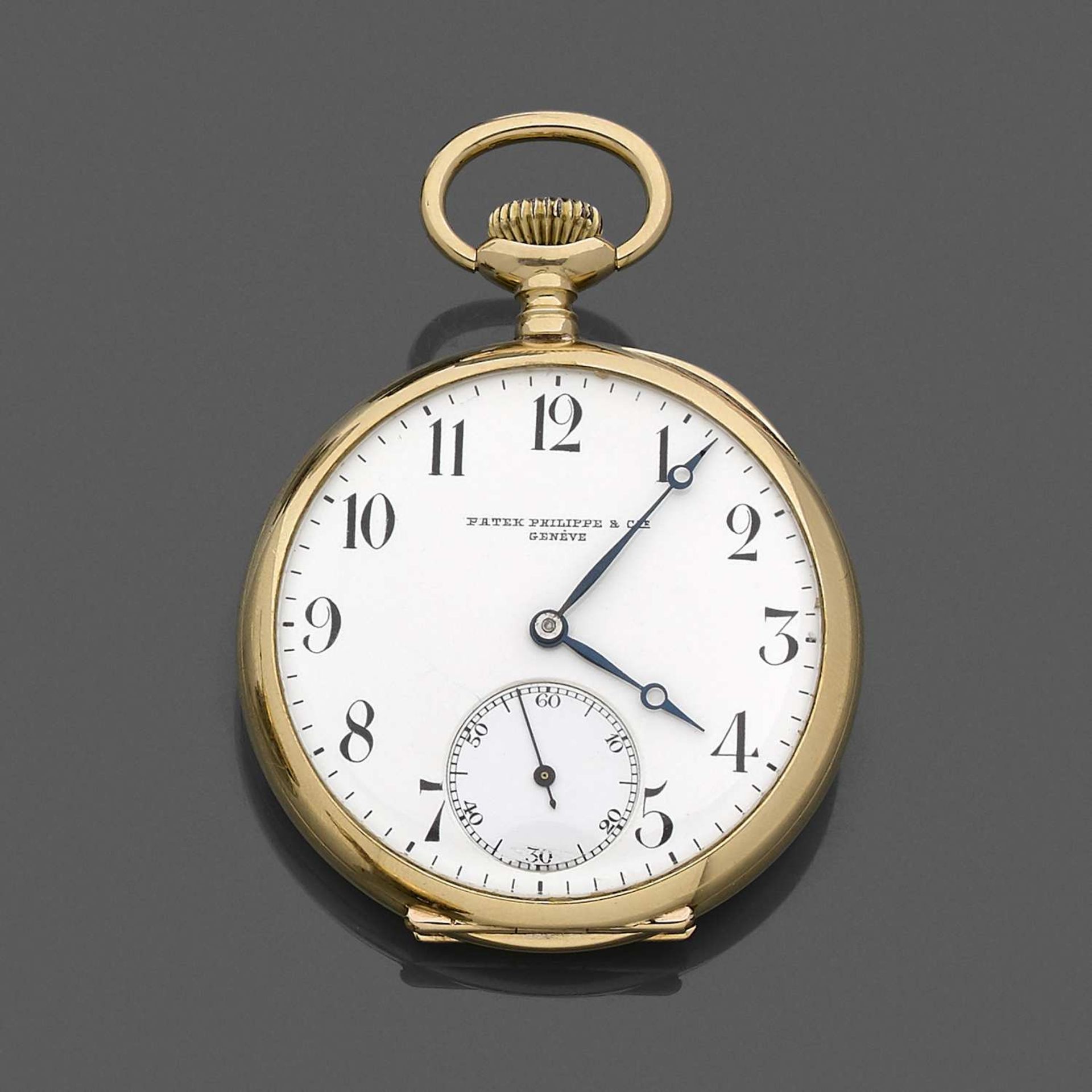 PATEK PHILIPPE VERS 1900 Montre de poche en or jaune 18k. BOÎTIER : lisse, travail français,