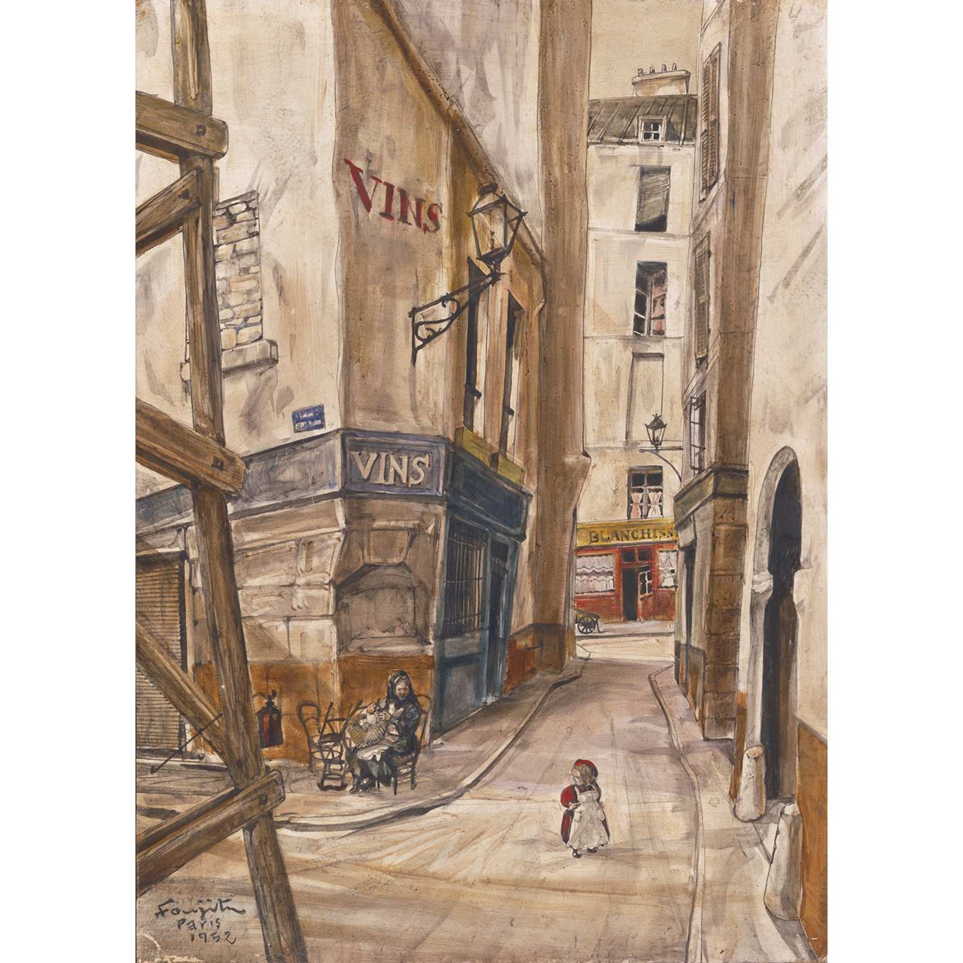 LÉONARD-TSUGUHARU FOUJITA (1886-1968)RUE DE PARIS, 1952Huile sur toile marouflée sur panneauSignée ;