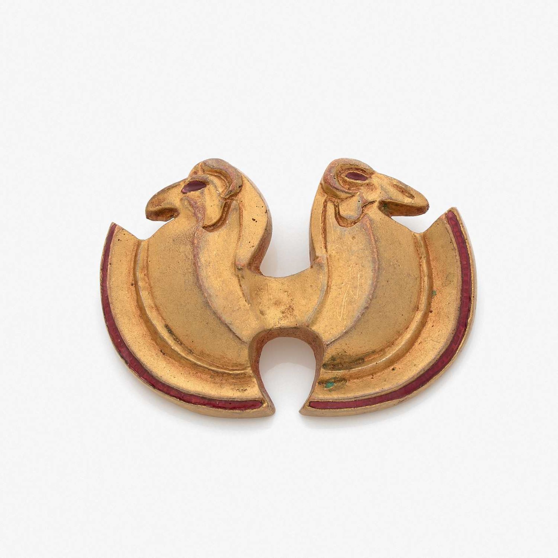 LINE VAUTRIN - ANNEES 1960 BROCHE OISEAUX Broche aux deux oiseaux à rehauts d’émail rouge. Monture