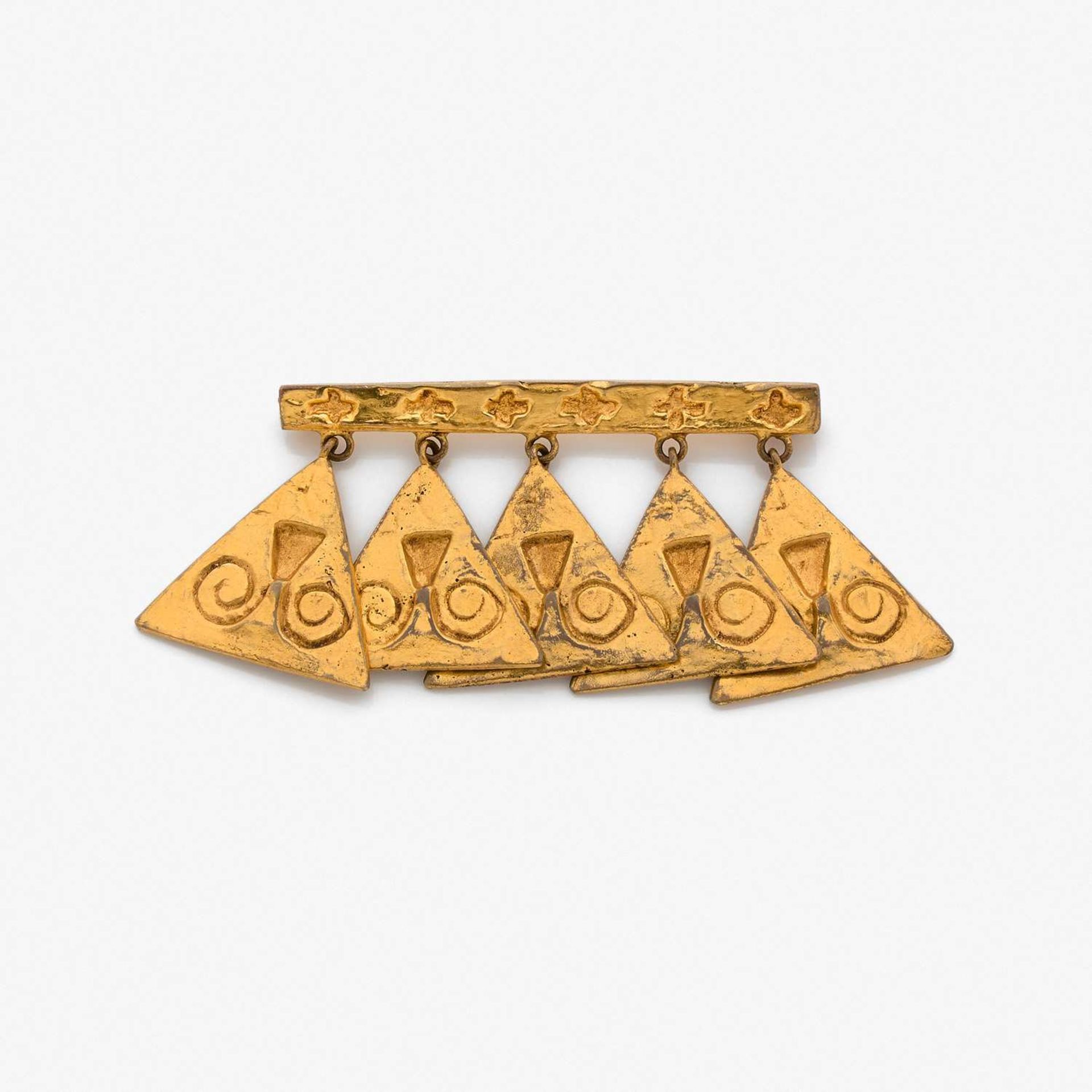 LINE VAUTRIN - ANNEES 1960 BROCHE TRIANGLE La broche à barrette animée de cinq pendeloques