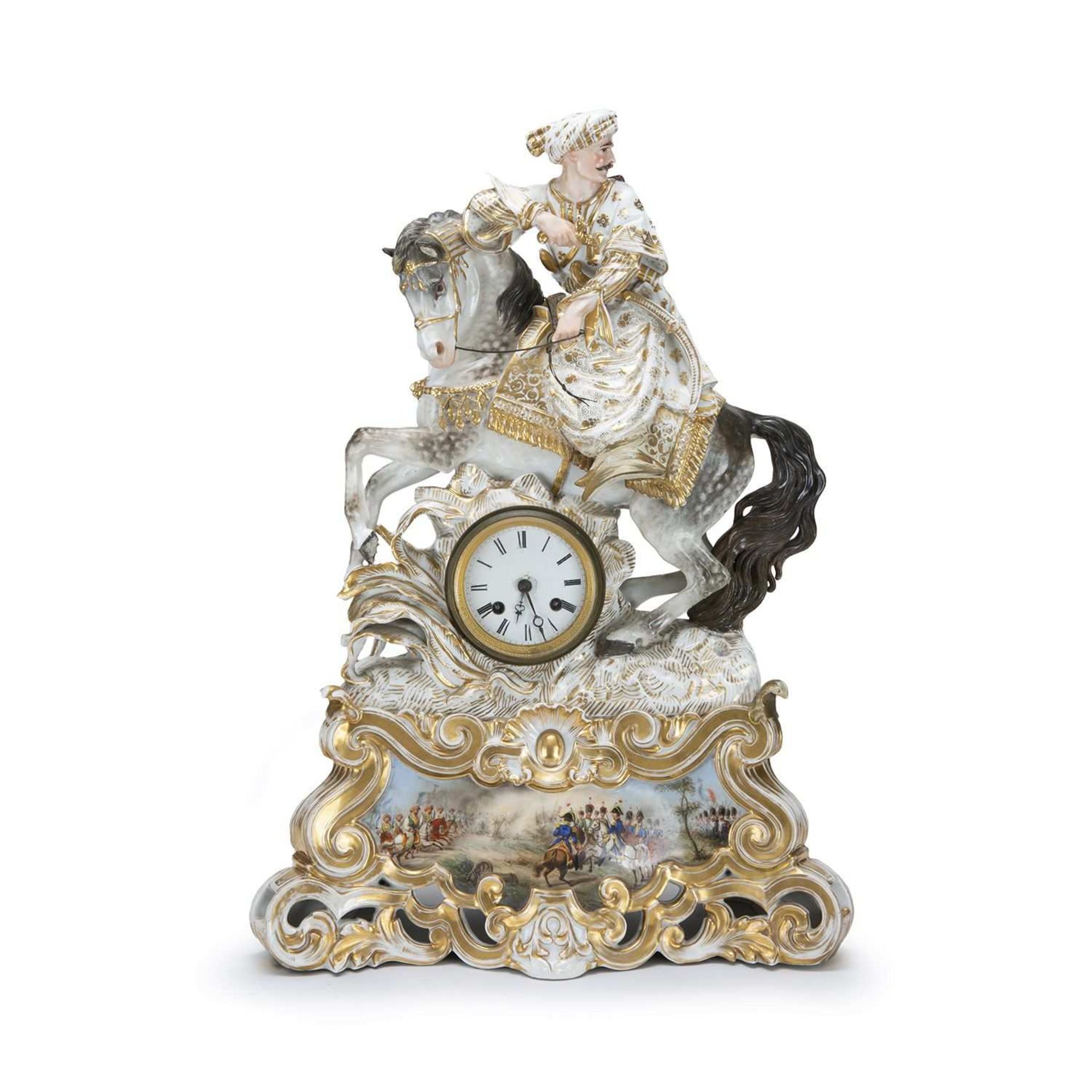 JACOB MARDOCHÉE DIT JACOB PETIT (1796-1868) BELLE PENDULE "AU MAMELOUK À CHEVAL" en porcelaine