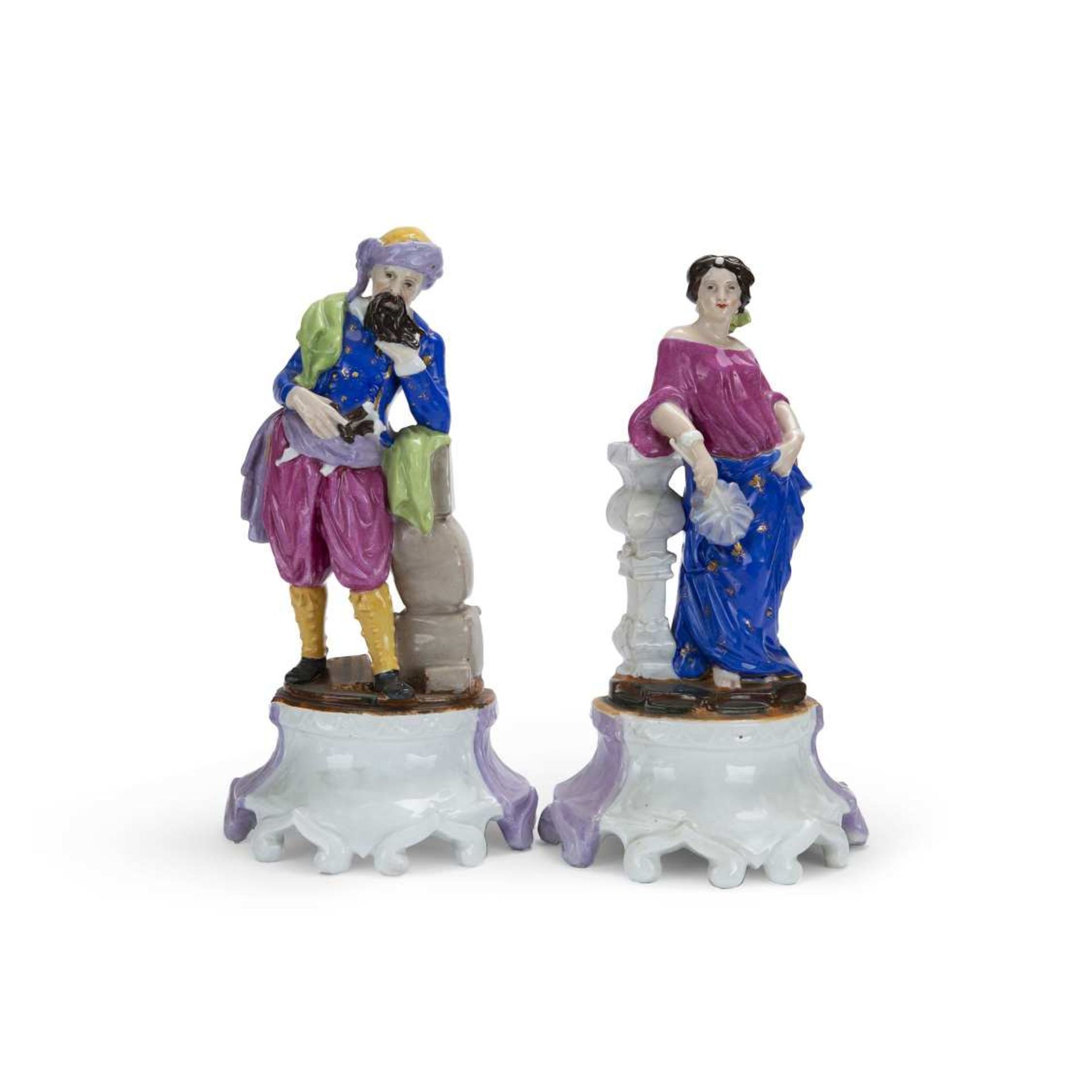 ALI PACHA ET KYRA VASSILIKI DEUX GRANDS FLACONS-STATUETTES DANS LE GOÛT DE JACOB PETIT en porcelaine