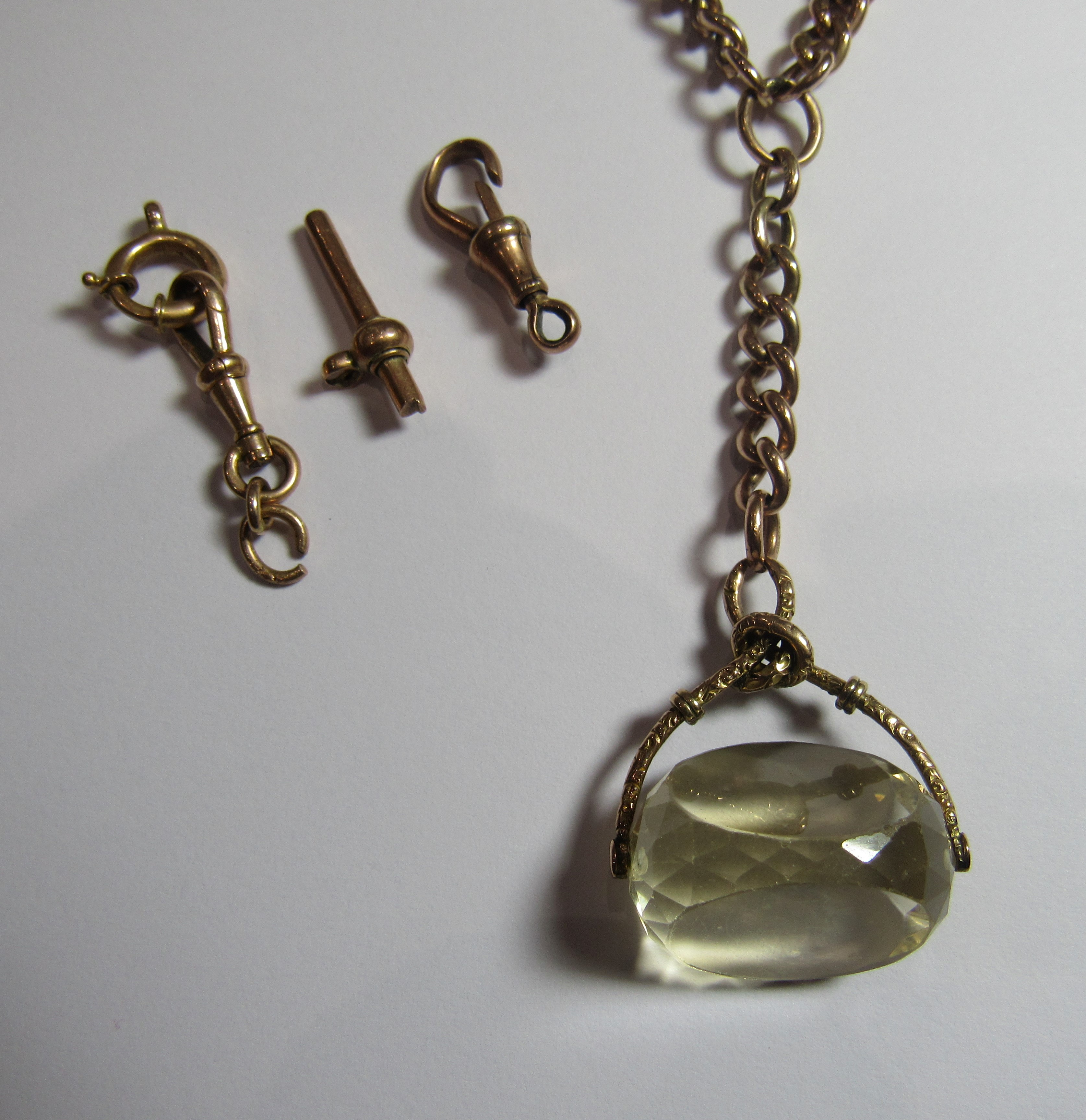 A rose gold watch chain that has been adapted into a necklace with a pendant drop faceted lemon - Image 2 of 2