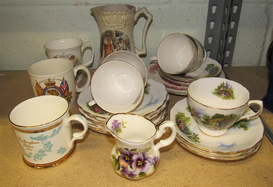 Royal Vale tea set and some commemorative ware together with a George V and Queen Mary jug