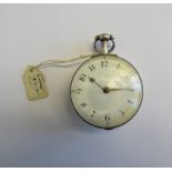 A George III silver pair cased verge pocket watch with white enamel face, Arabic numerals, gilt