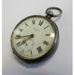 HARRIS HARRIS LEEDS - A silver open faced pocket watch marked 'HARRIS HARRIS LEEDS', gilt batons and