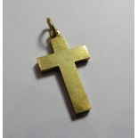 A 15ct gold crucifix pendant of block form, hallmarked for Birmingham, faded date letter with an