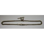 A marked 9.375 watch chain and t-bar. Weight to include plated metal clasp 27g.