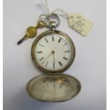 ECHAPPEMENT CYLINDRE - A circa 19th century white metal full hunter pocket watch with gilt batons