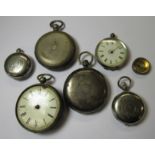 3 silver open faced pocket watches all A/F, together with an empty silver hunter watch case and